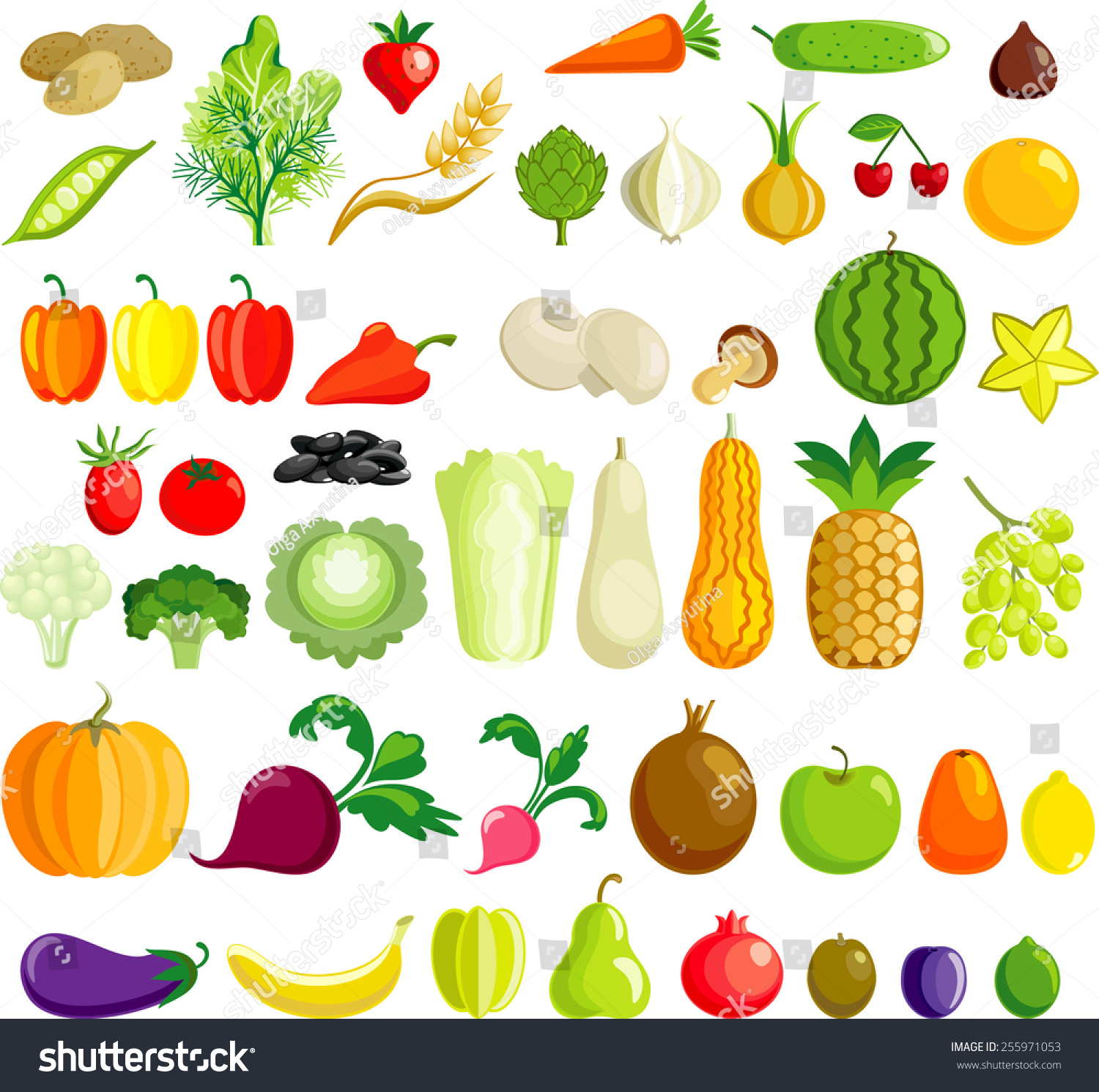 Fruit And Vegetable Icons Stock Vector Illustration 255971053 ...