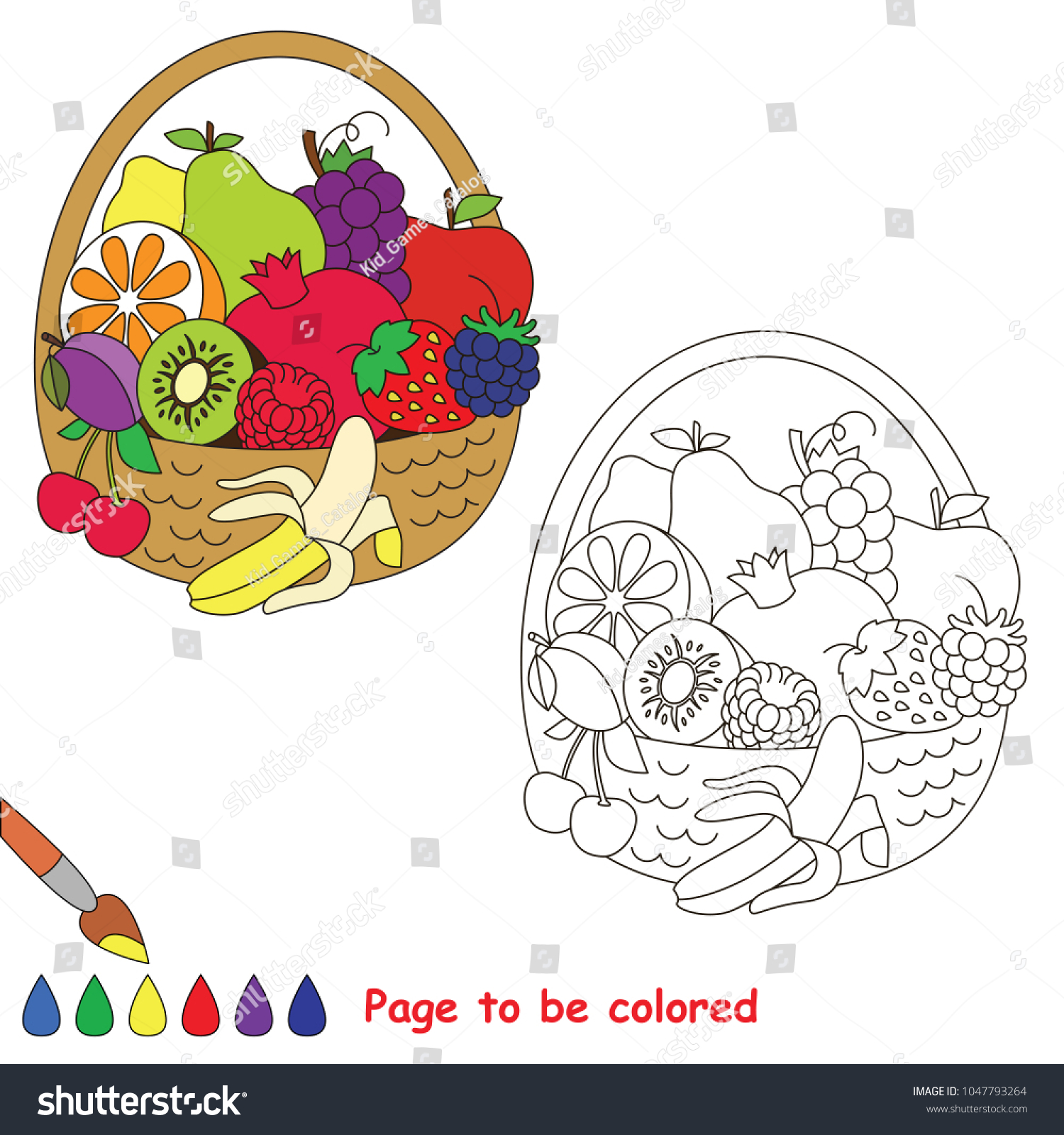 Fruit Basket Be Colored Coloring Book Stock Vector Royalty Free 1047793264