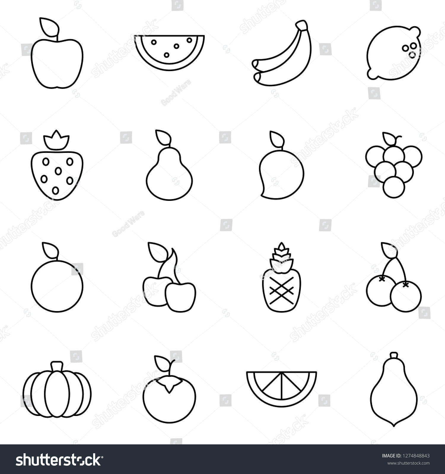 Fruit Icons Pack Isolated Fruit Symbols Stock Vector (royalty Free 