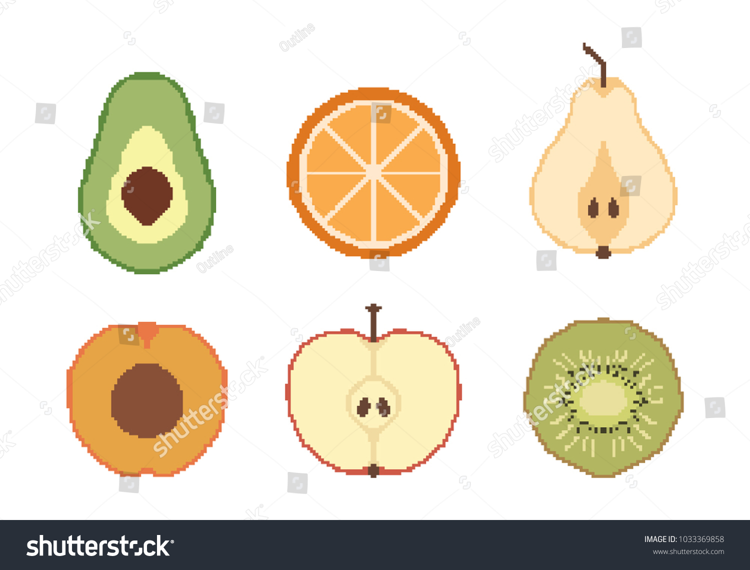 Fruit Pixel Art Icons Set Vector Stock Vector Royalty Free