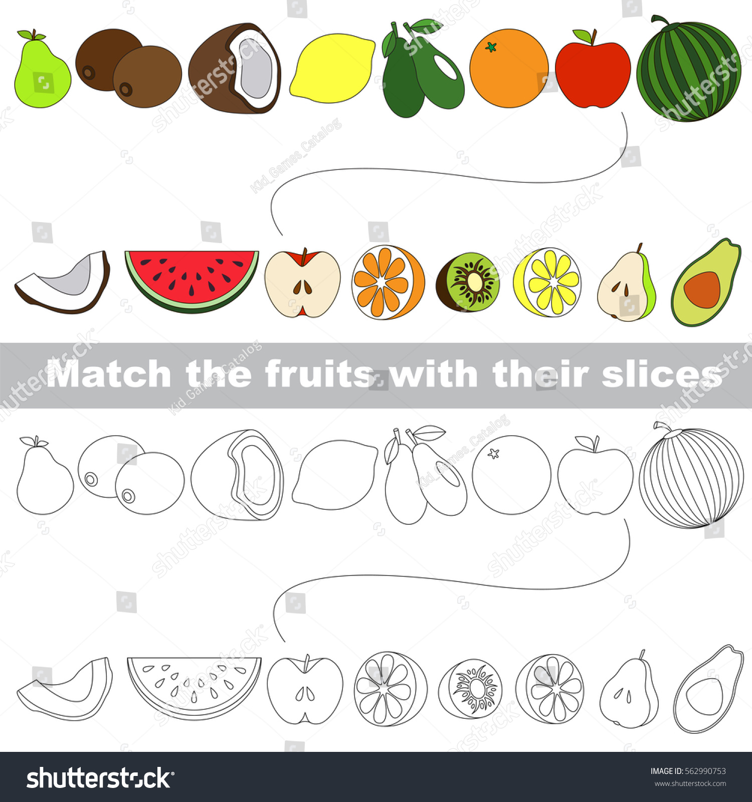 Fruit Set Find Appropriate Slice Compare Stock Vector ...