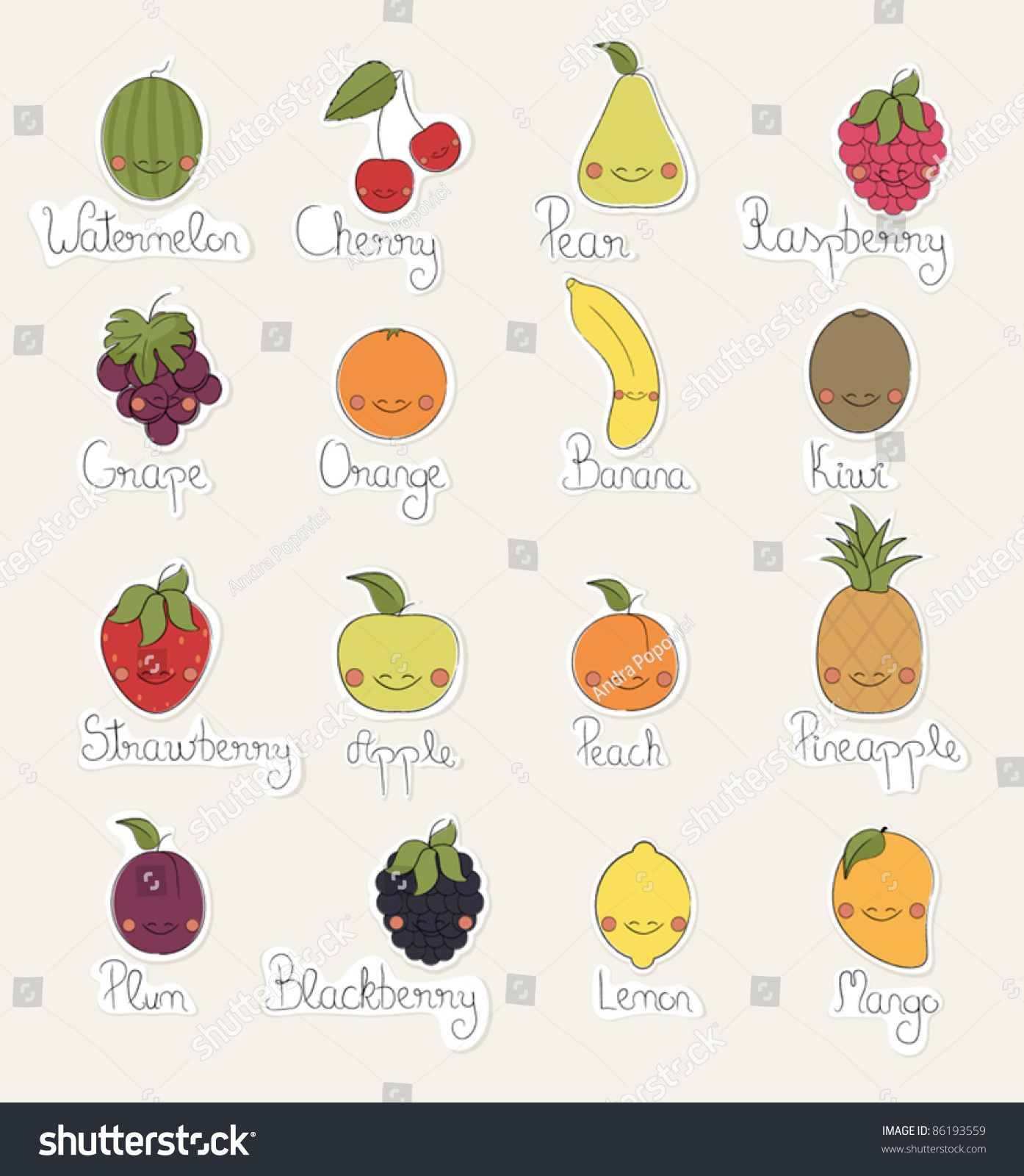 Fruit Stickers Stock Vector 86193559 - Shutterstock