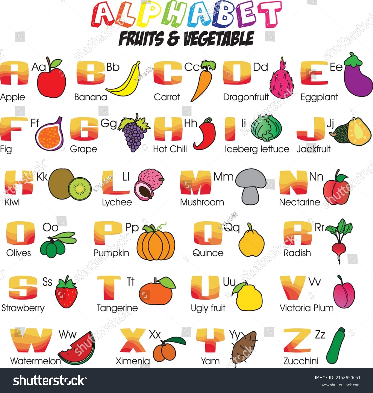 Fruits Vegetable Abc Alphabet Kids Learning Stock Vector (Royalty Free ...