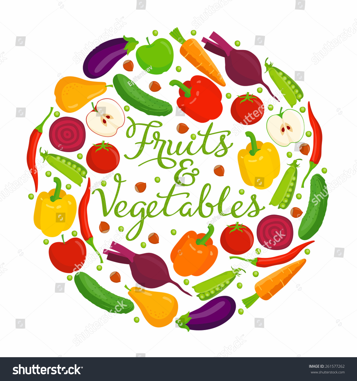 Fruits And Vegetables Lettering. Vector Fruits And Vegetables With A ...