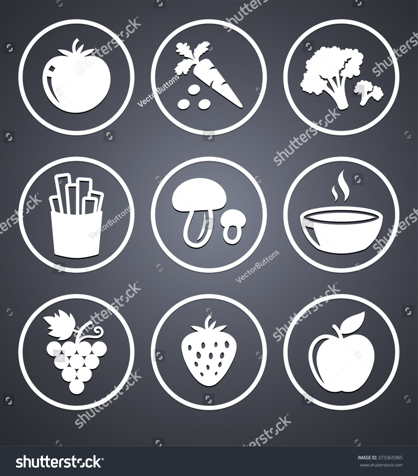 Fruits Vegetables On Grey Round Buttons Stock Vector Royalty Free