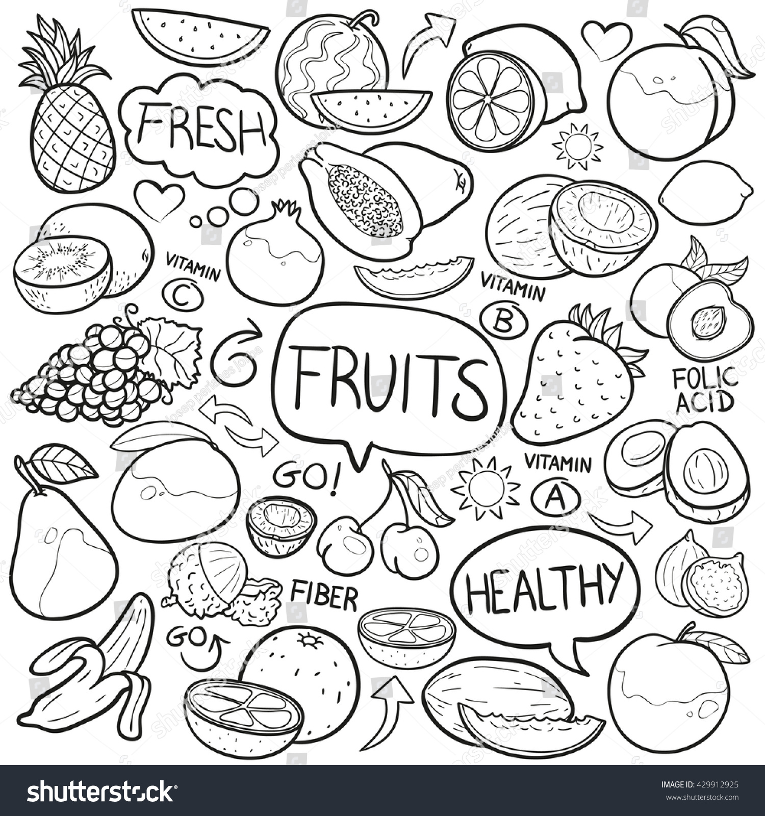 Fruits Doodle Icon Hand Made Stock Vector Illustration 429912925 ...