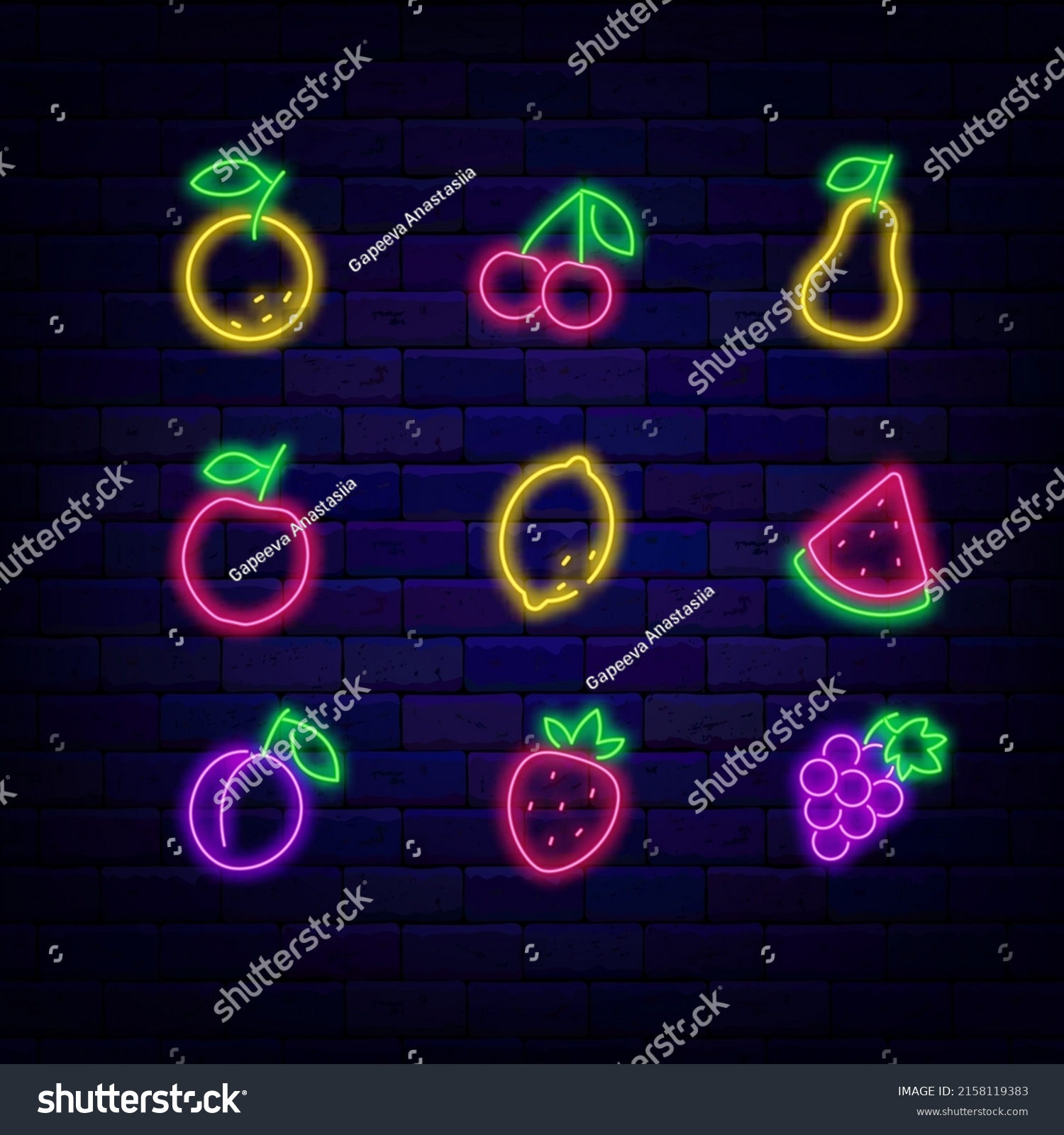 Fruits Neon Icon Collection Fruit Bar Stock Vector (Royalty Free ...