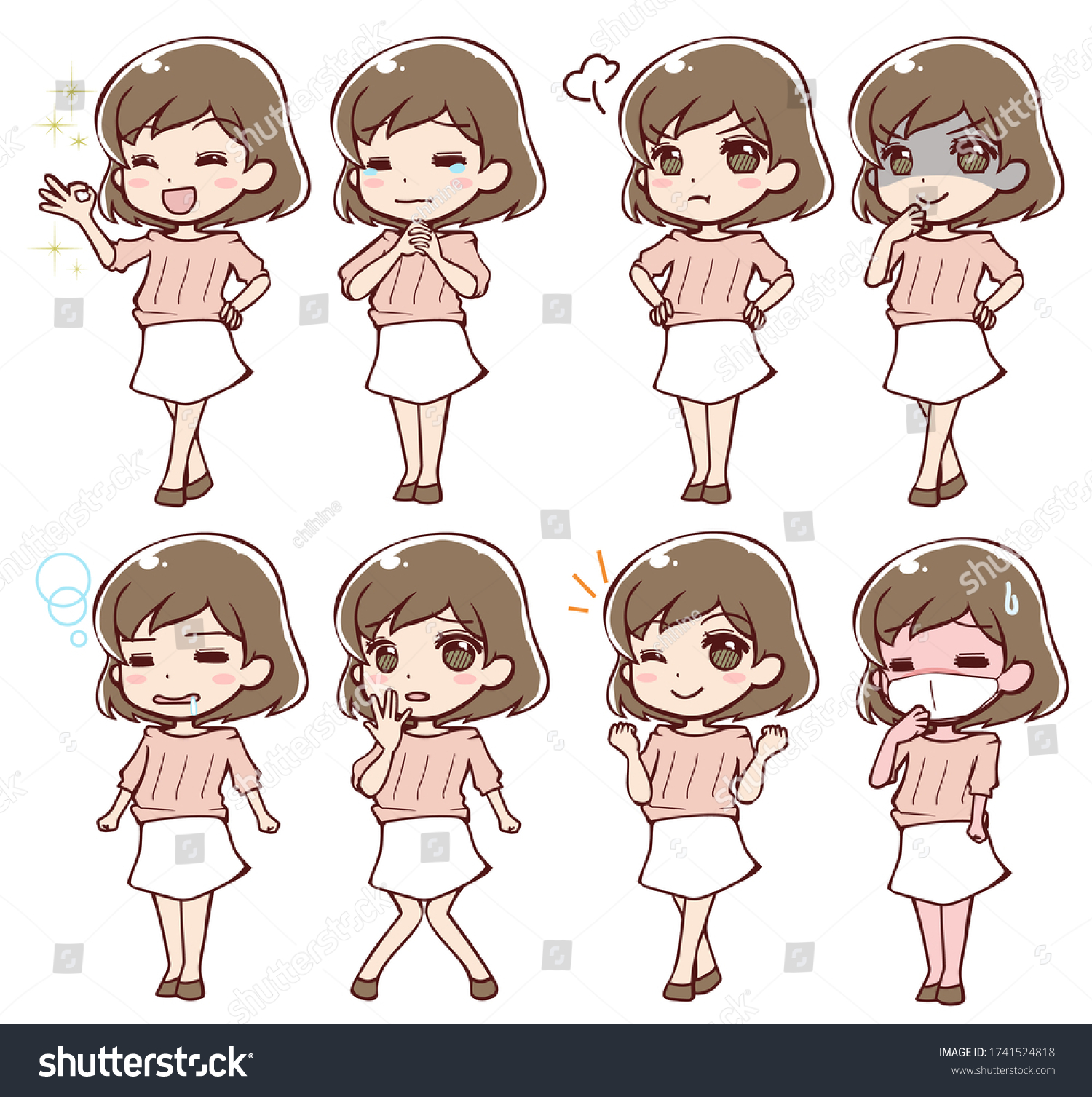 Full Body Set Various Facial Expressions Stock Vector Royalty Free