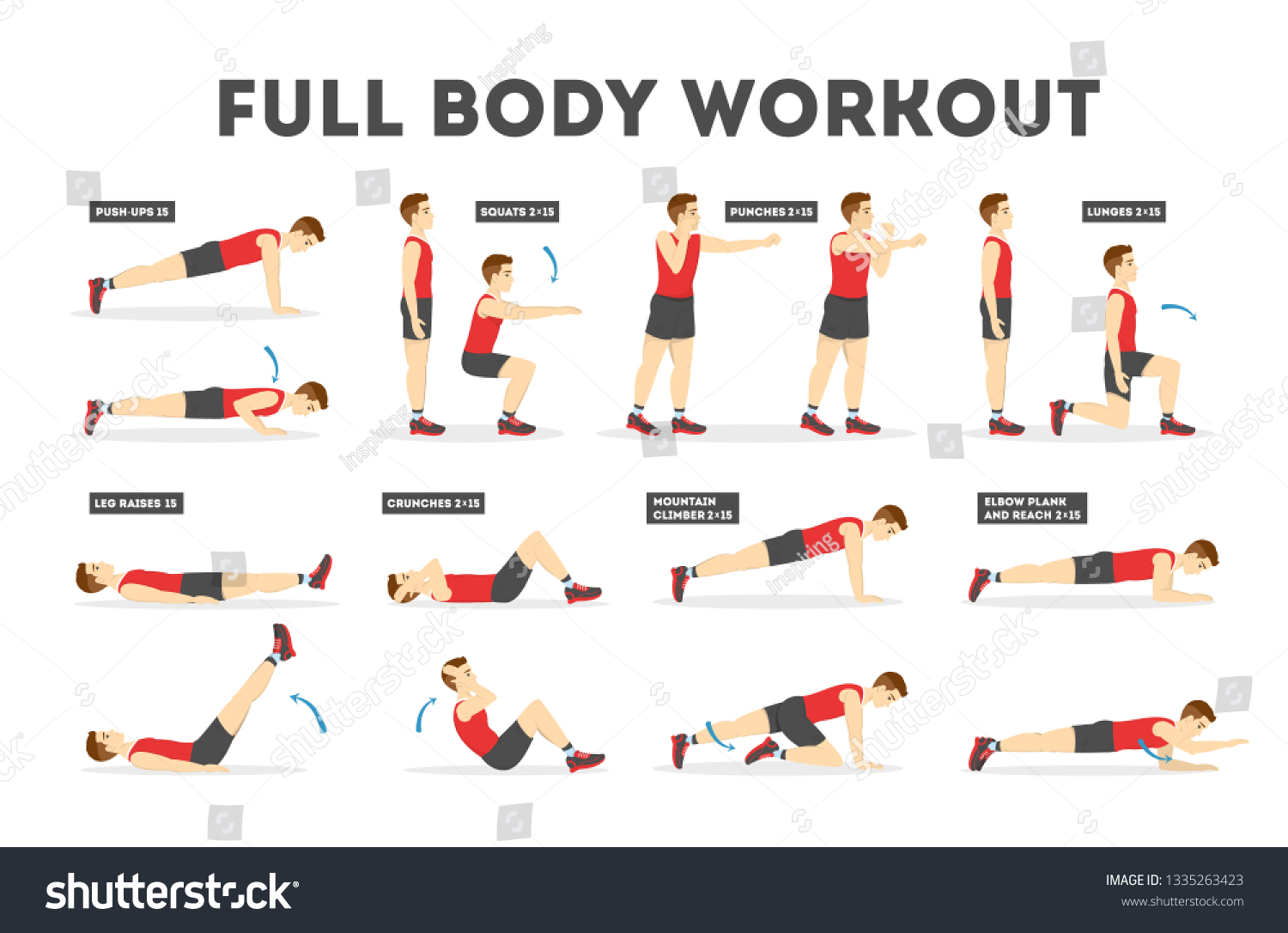 Full Body Workout Set Exercise Man Stock Vector Royalty