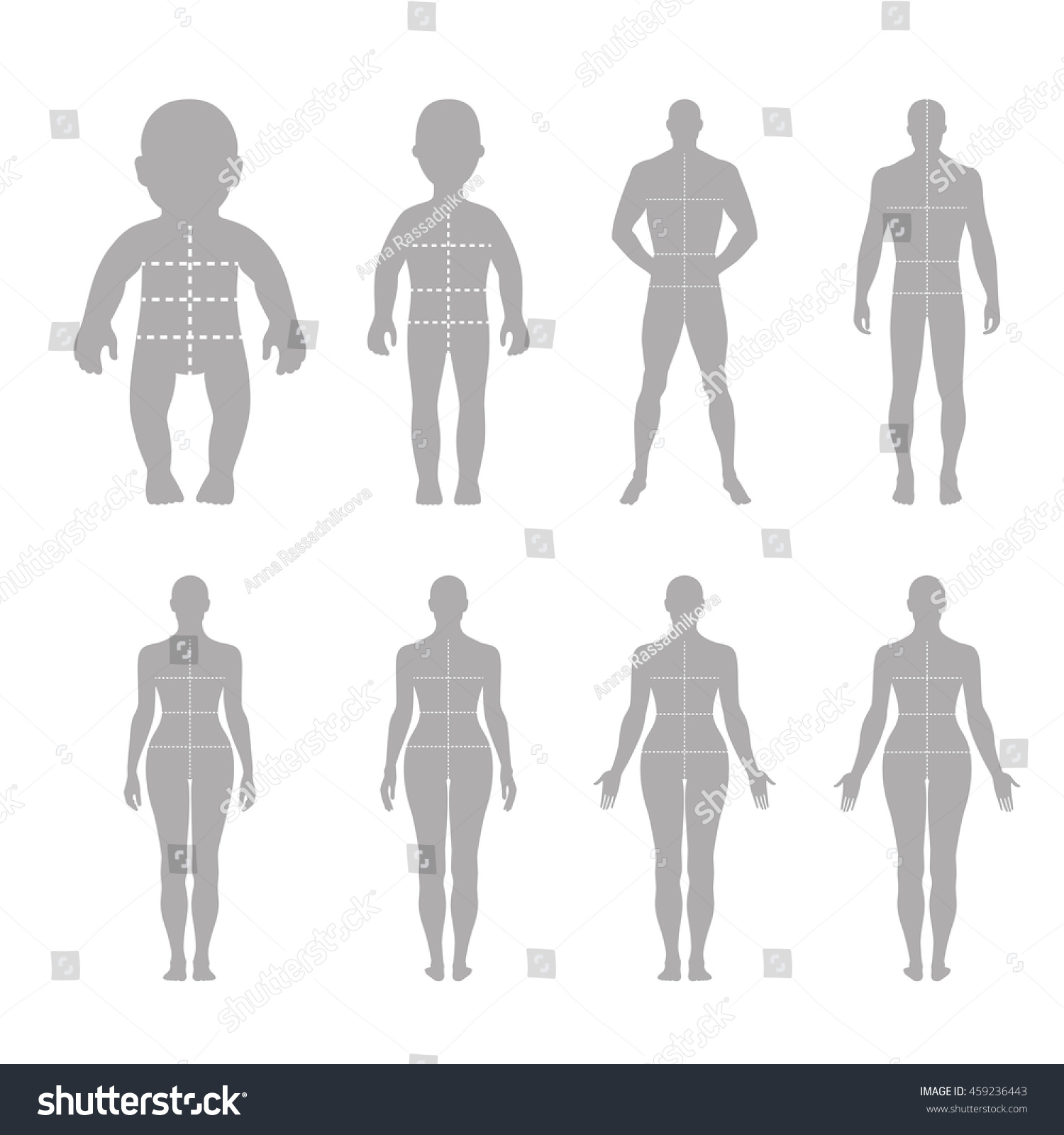 Full Length Front, Back Human Silhouette Vector Illustration With ...