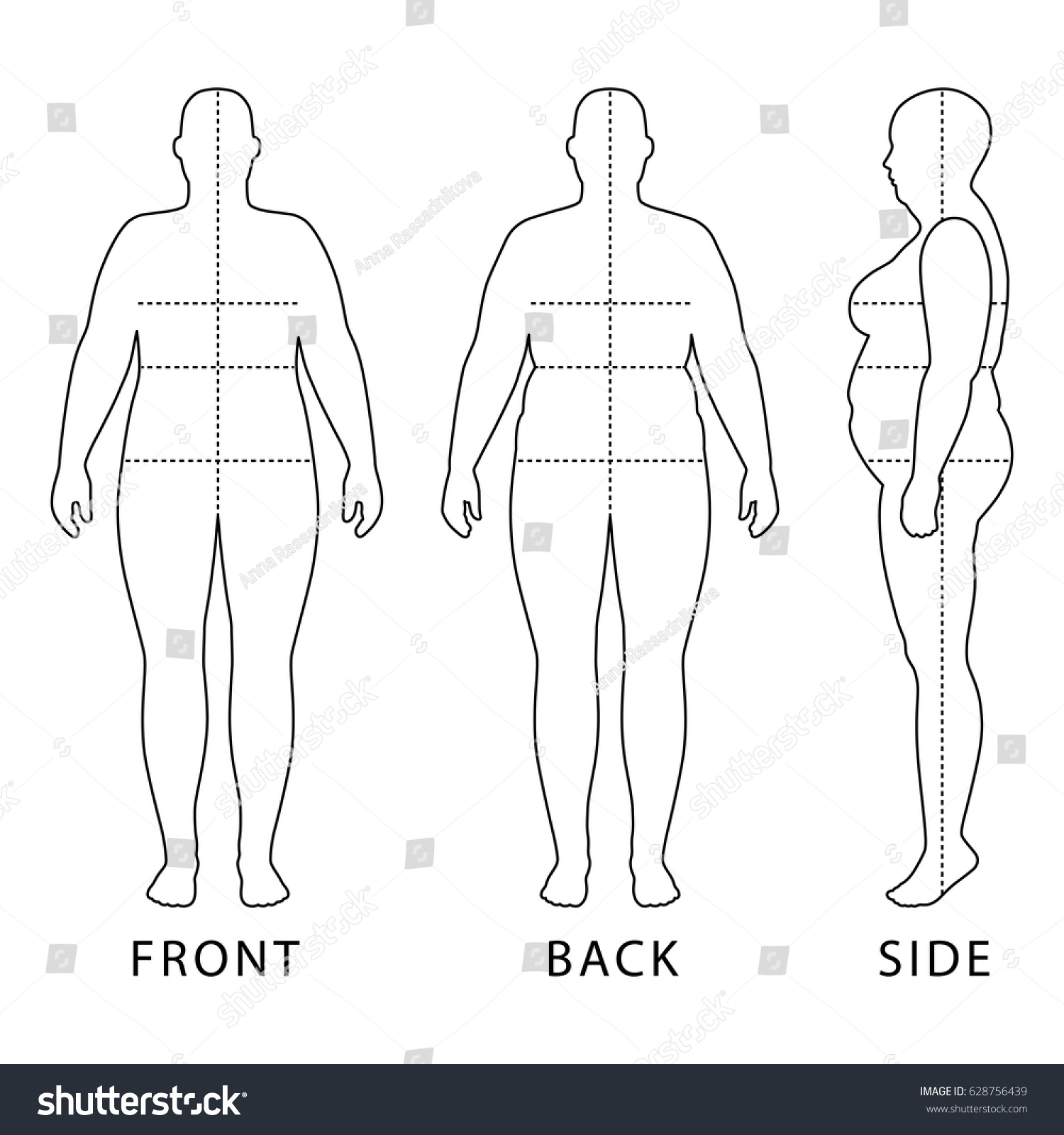 Full Length Front Back Side View Stock Vector Royalty Free