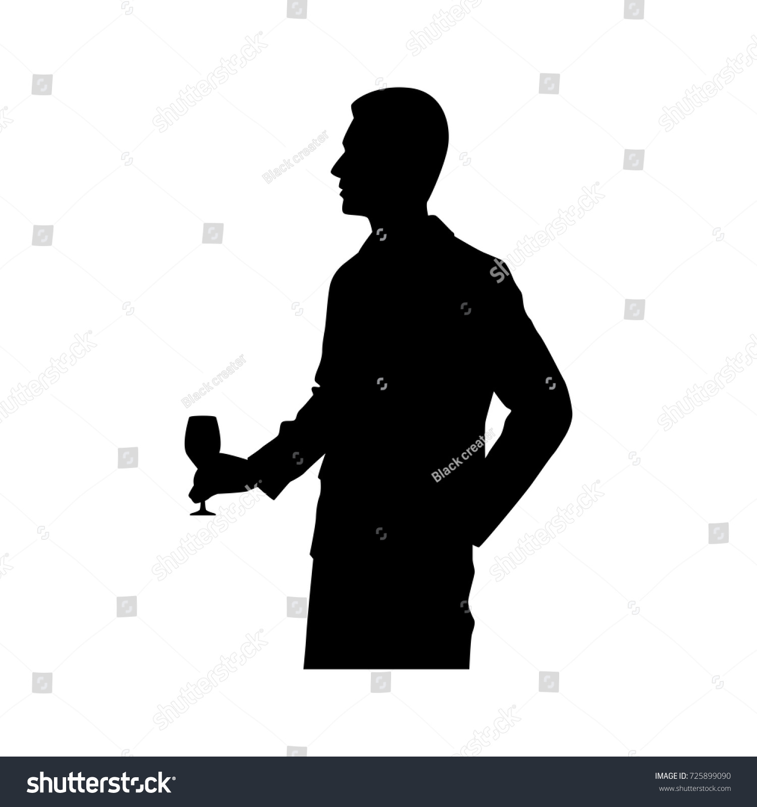 recommend clip art: Full length of silhouette businessman with wine glass against white background. Vector image