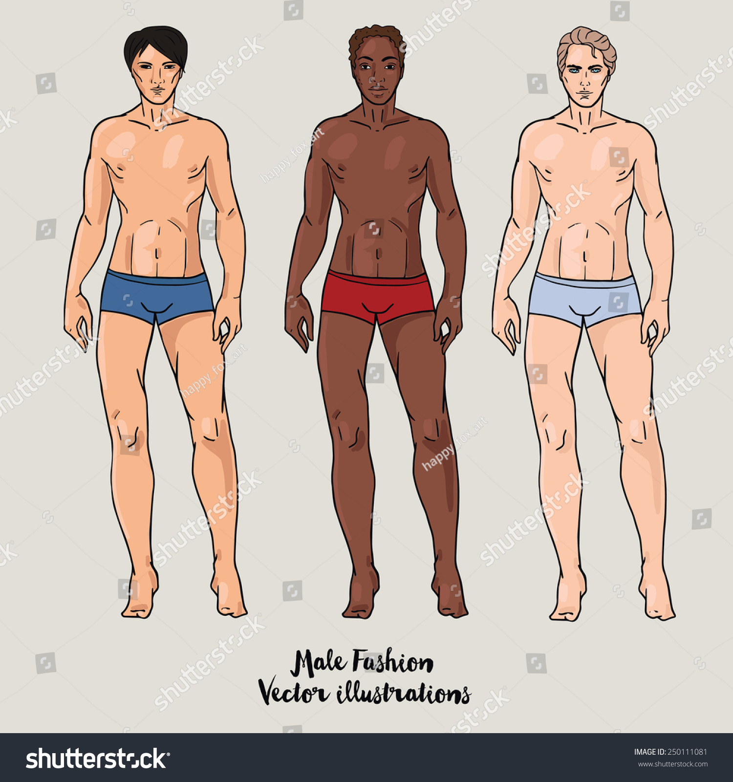 Full Length Portraits Three Beautiful Men Stock Vector (Royalty Free