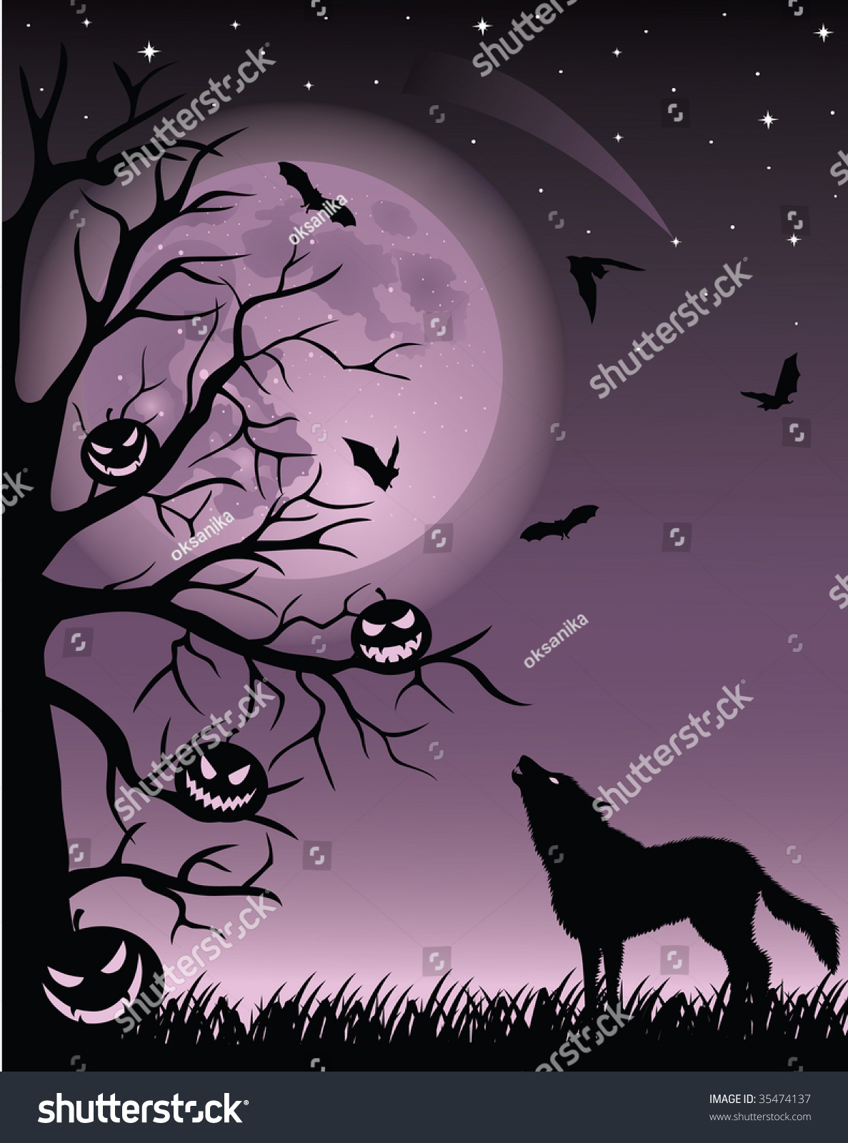 Full Moon Flying Bats Silhouette Wolf Stock Vector (Royalty Free ...