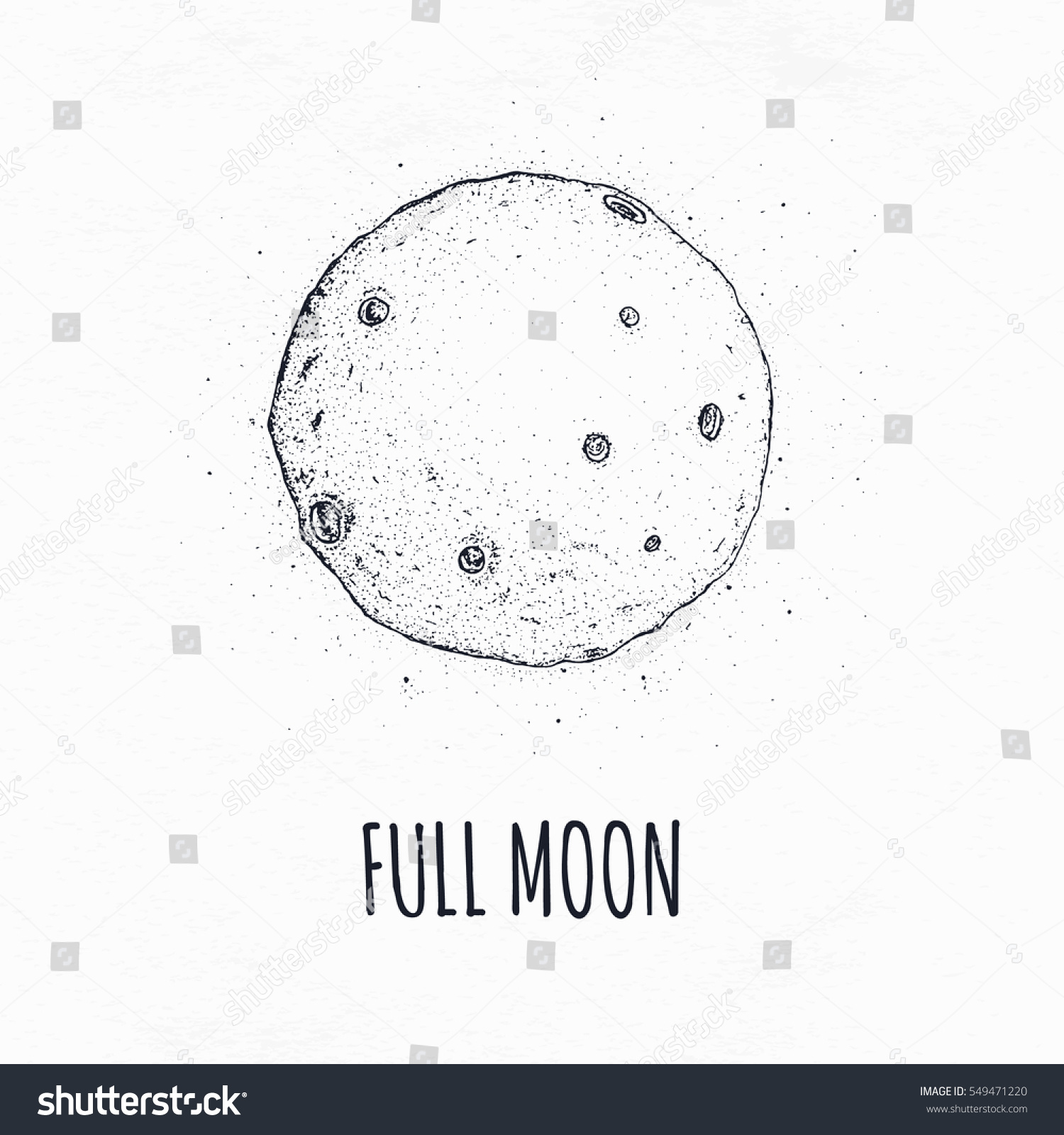 月のクレーターと宇宙の満月 白い背景にロゴ手描きのベクターイラスト のベクター画像素材 ロイヤリティフリー