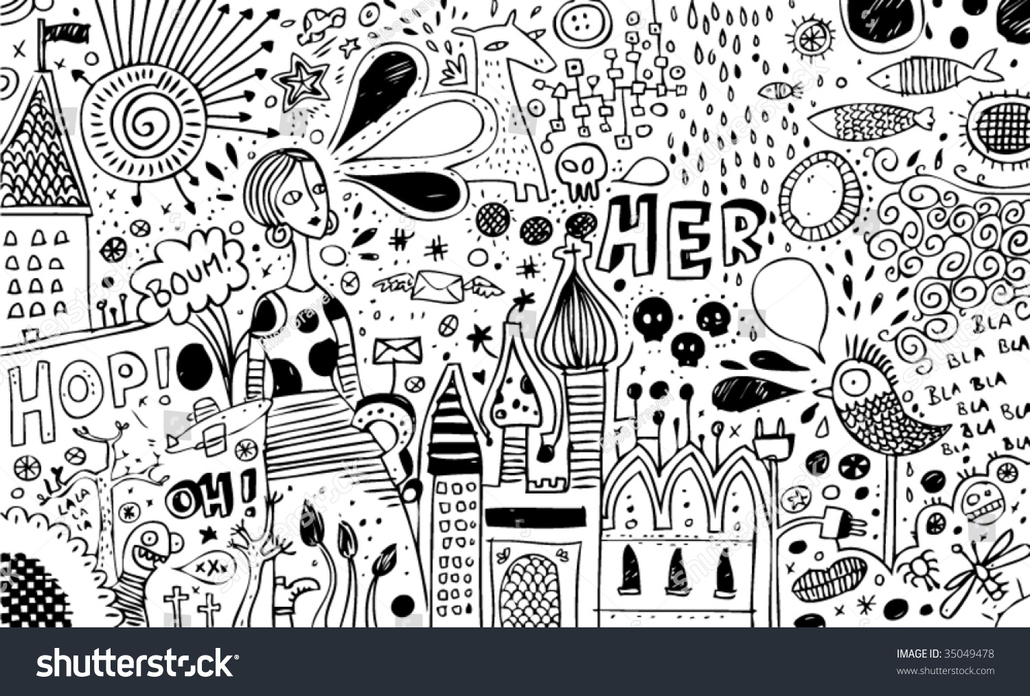 Full Page Of B/W Doodles Stock Vector 35049478 : Shutterstock