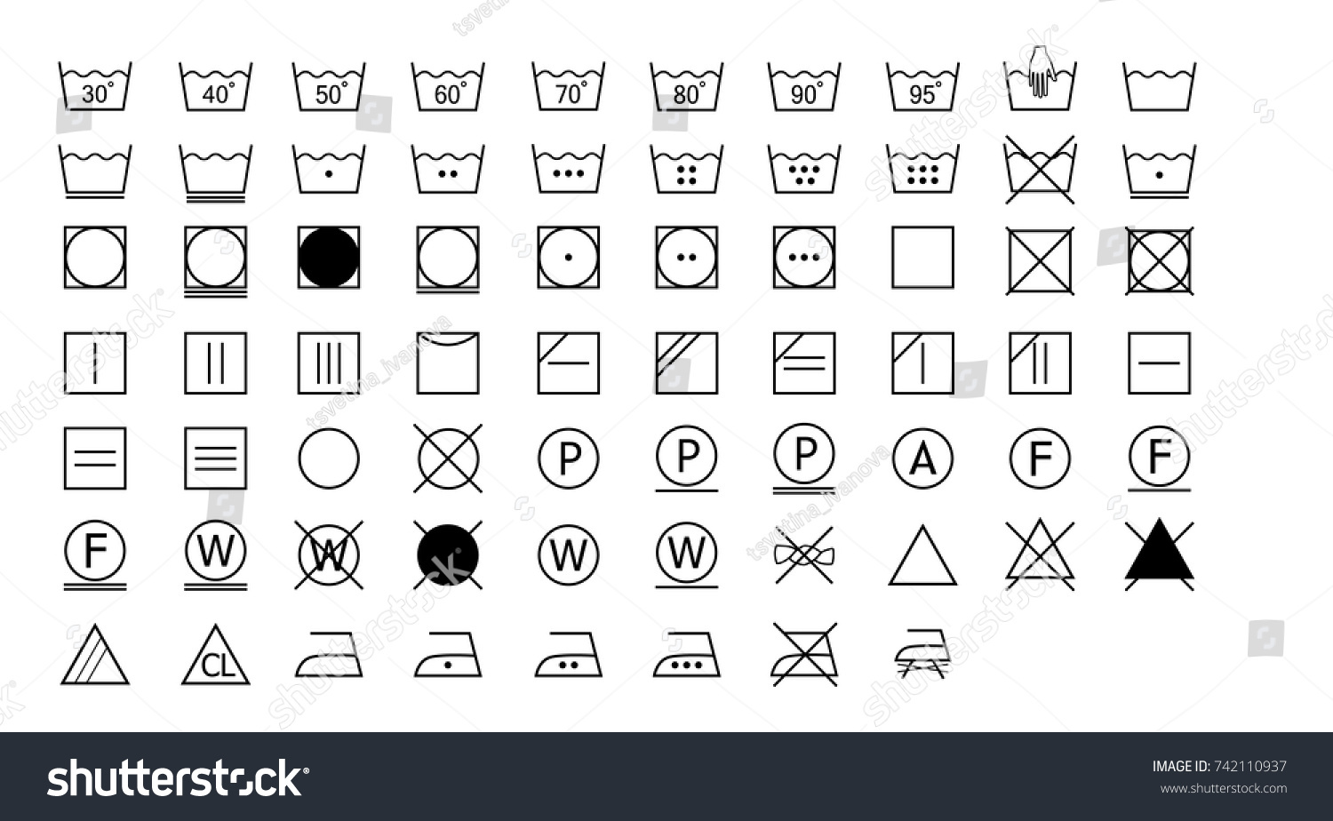 Full Set Laundry Washing Instruction Icons Stock Vector (Royalty Free ...