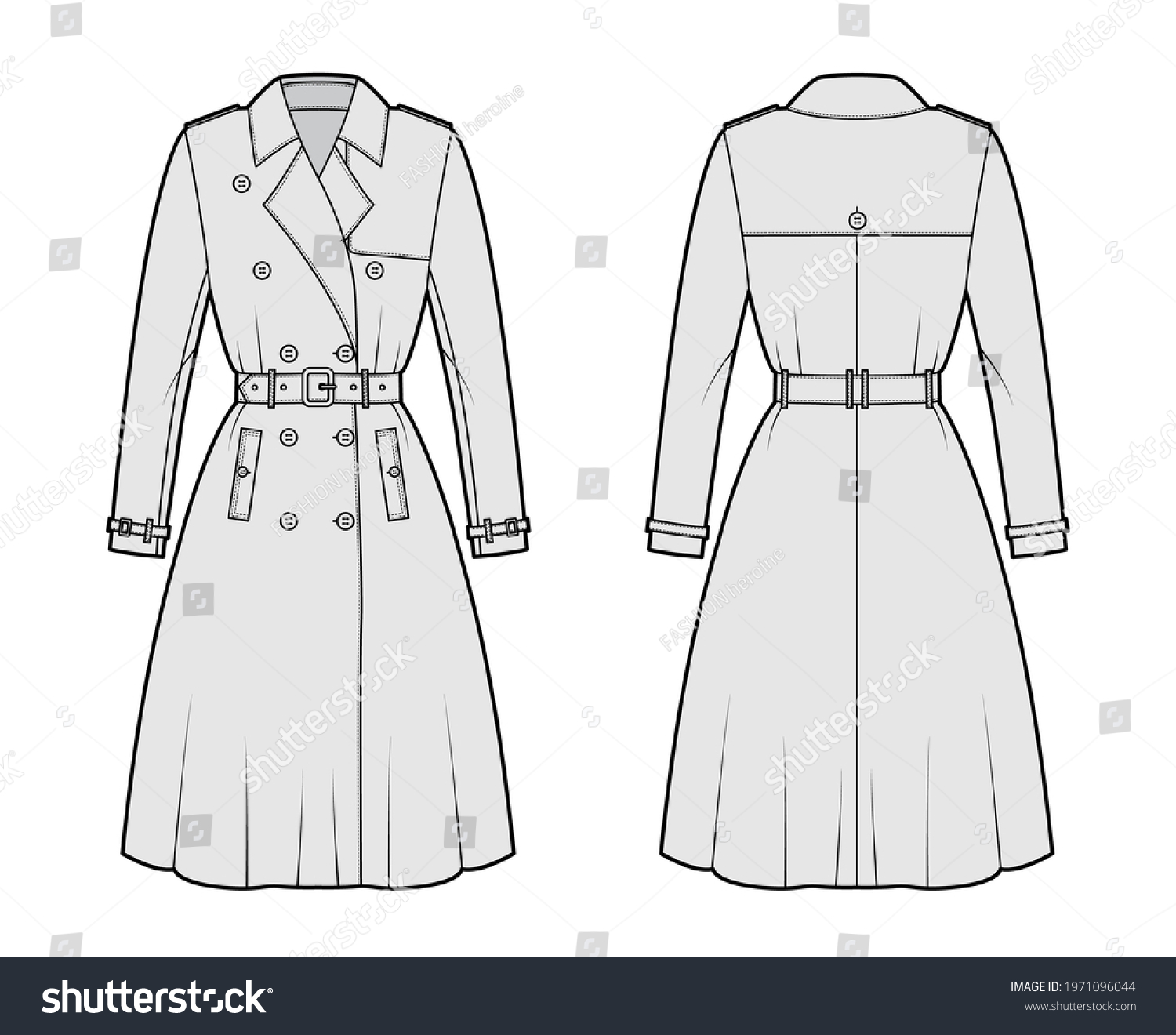 Full Trench Coat Technical Fashion Illustration Stock Vector (Royalty ...