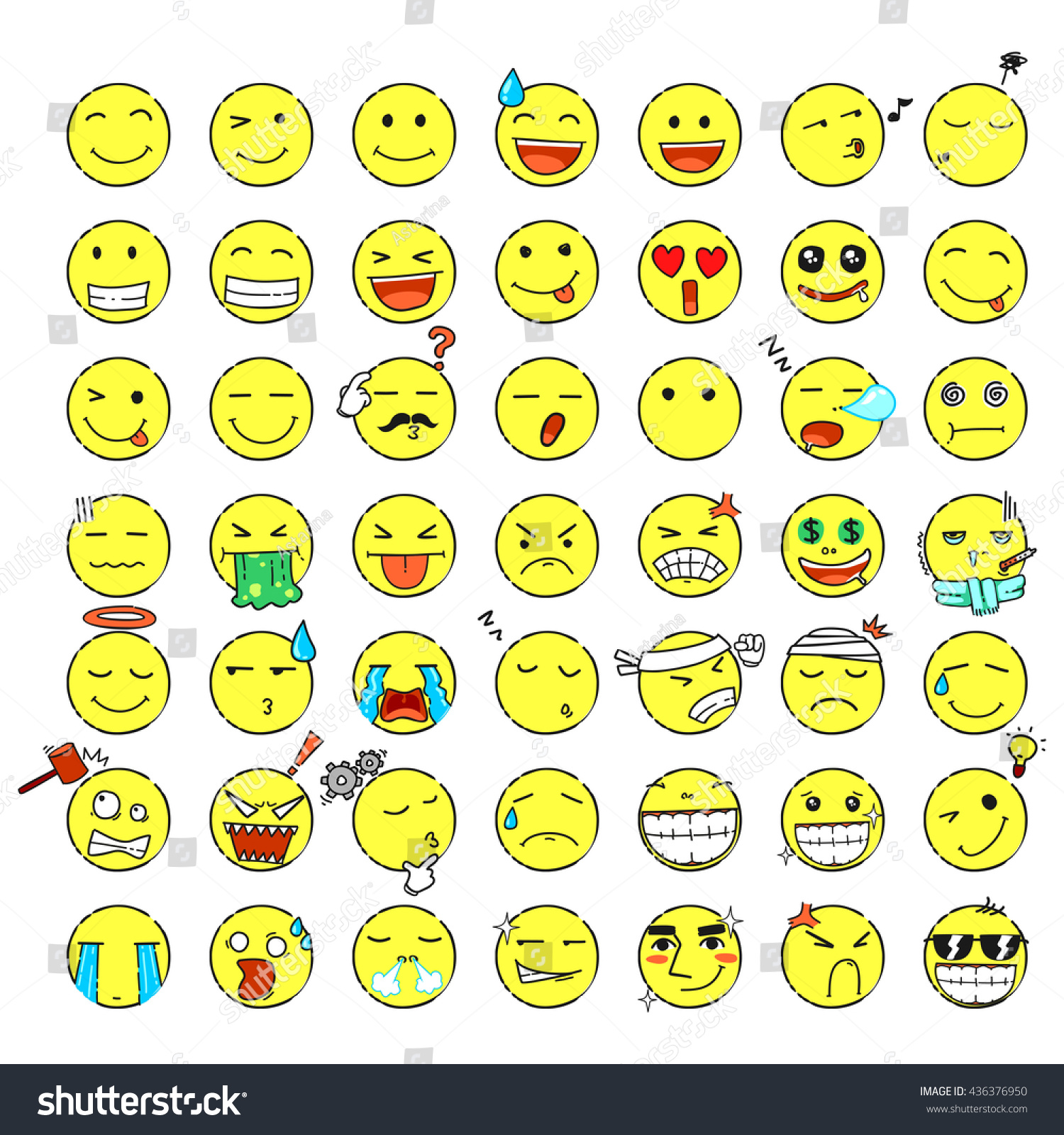 Fun Emoticon Set Stock Vector (Royalty Free) 436376950