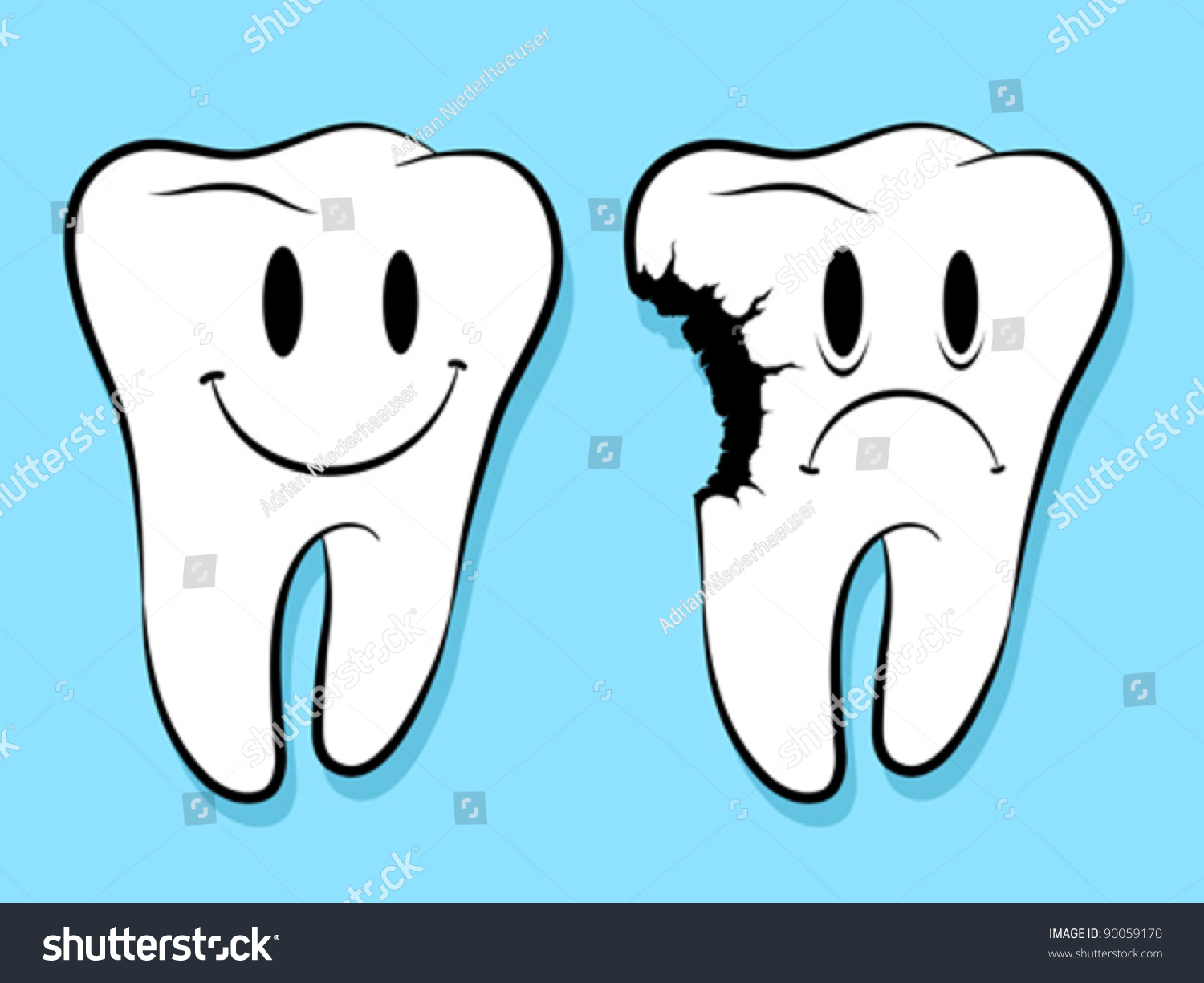 Fun Faces On Healthy Decayed Teeth Stock Vector 90059170 - Shutterstock