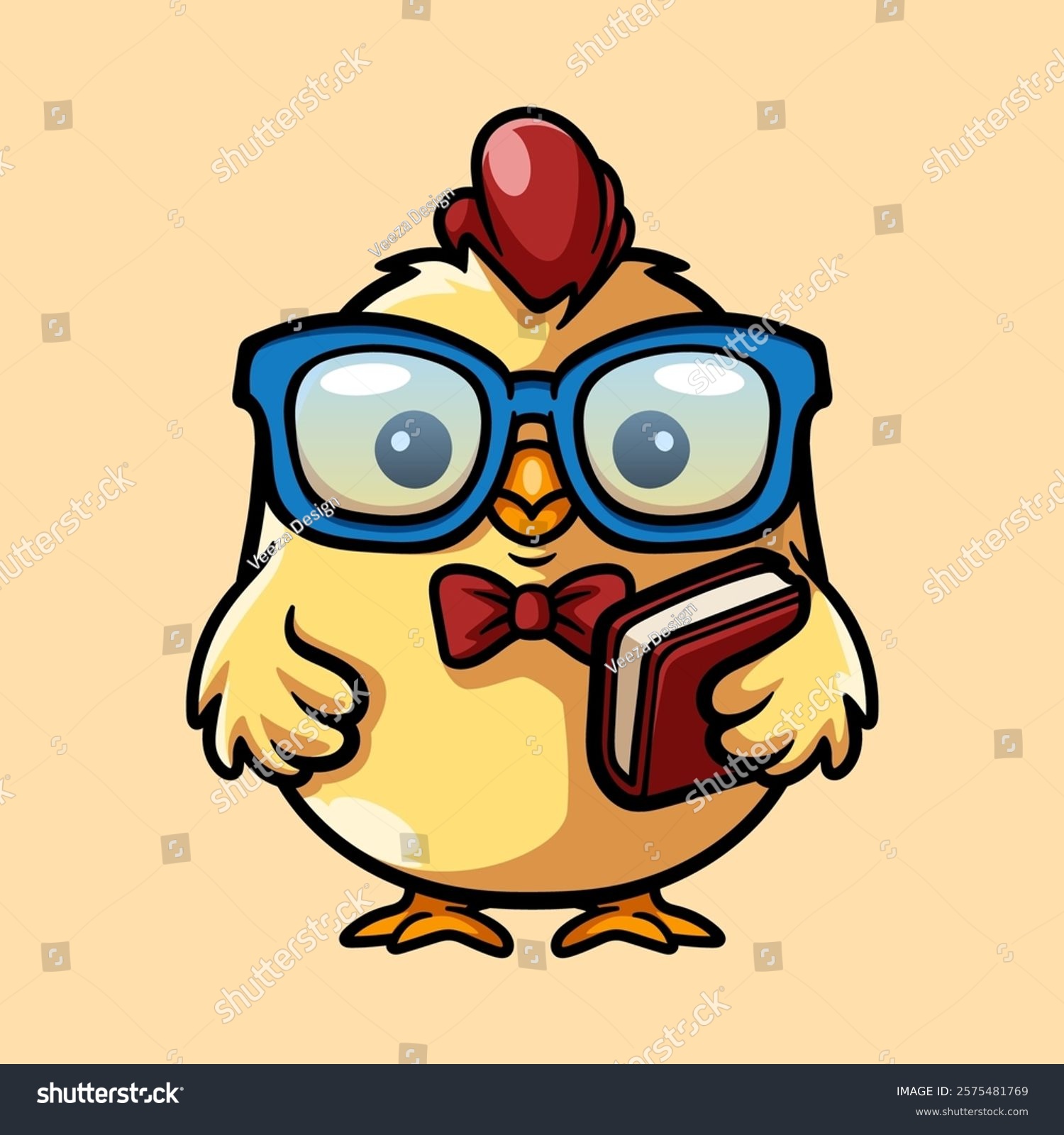 recommend clip art: fun smart chick chicken with glasses and book cartoon character isolated drawing line art style sketch classic vintage design illustration