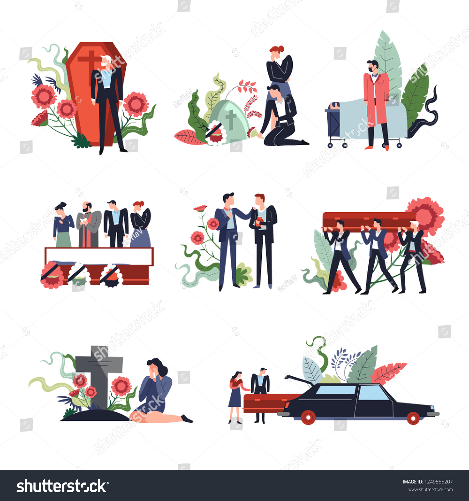 Funeral Ceremony People Sad Grieving Deceased Stock Vector Royalty Free
