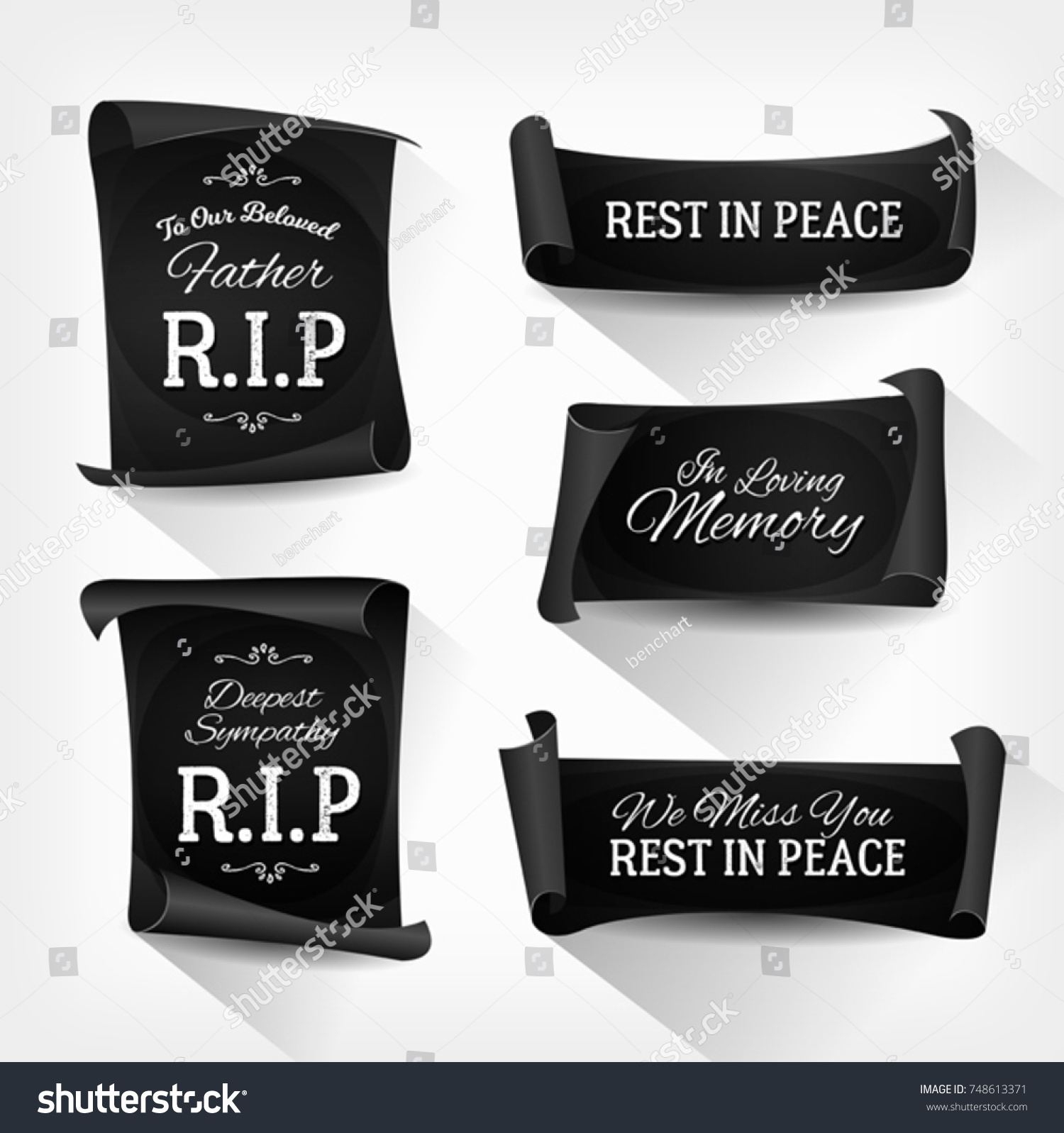Funeral Rest Peace Banners Illustration Set Stock Image Download Now