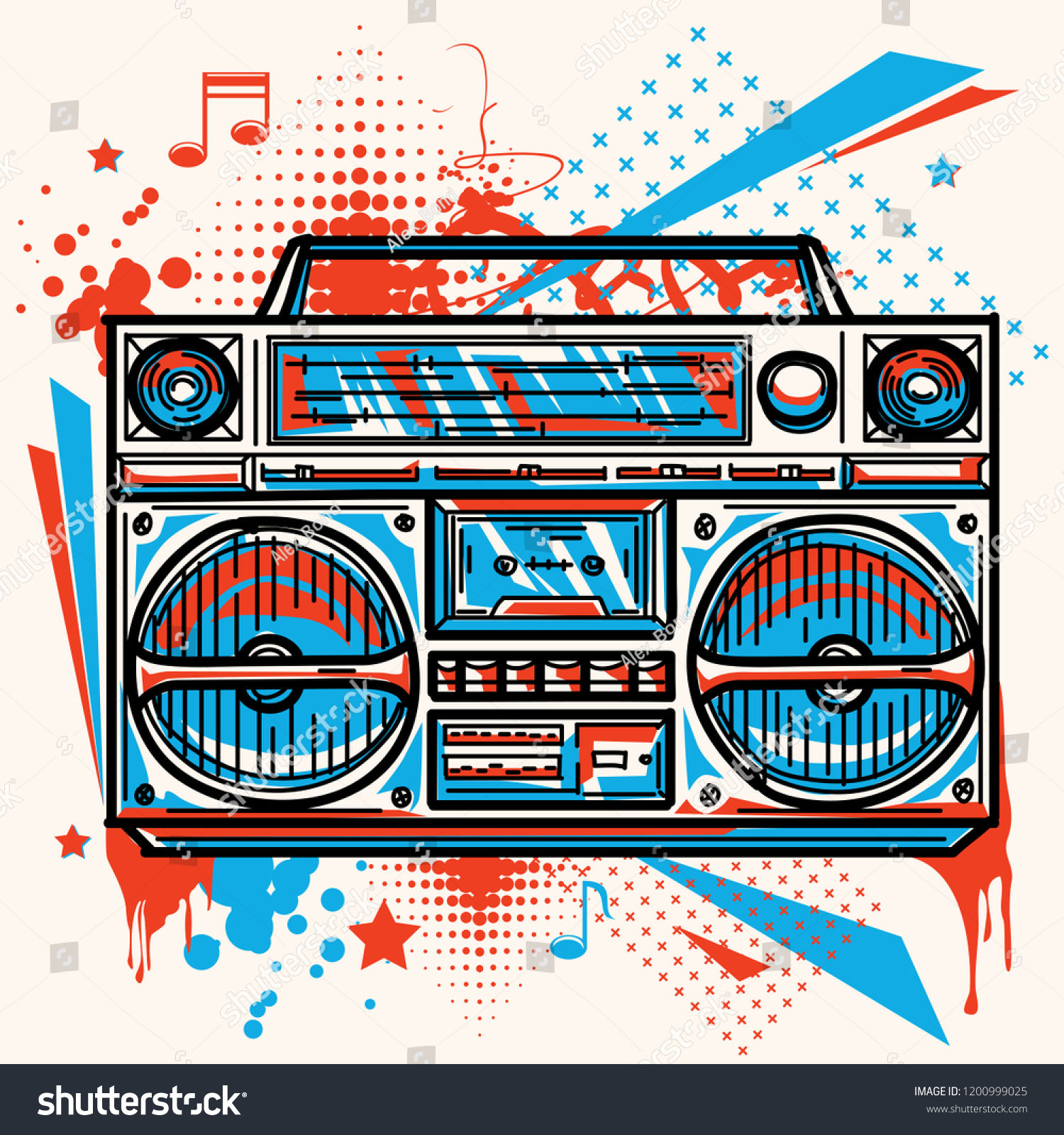 Funky Colorful Boom Box On Graffiti Stock Vector Royalty Free 1200999025