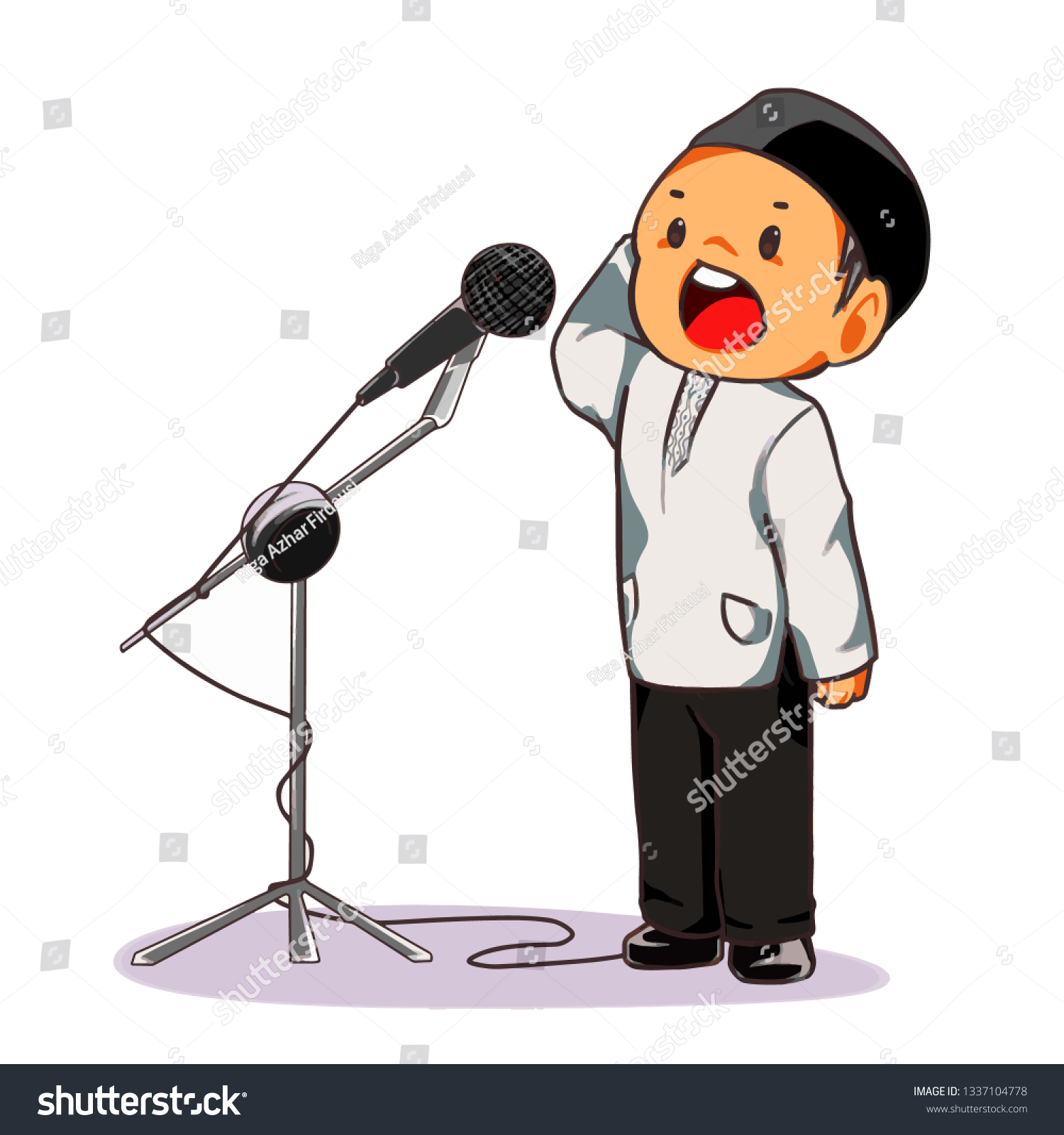 Funny Cute Boy Doing Adzan Call Stock Vector Royalty Free 1337104778