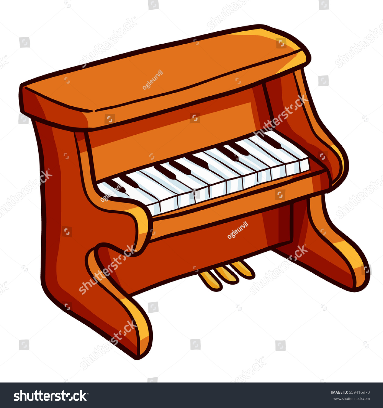 Funny Cute Brown Old Piano Cartoon Stock Vector (Royalty Free