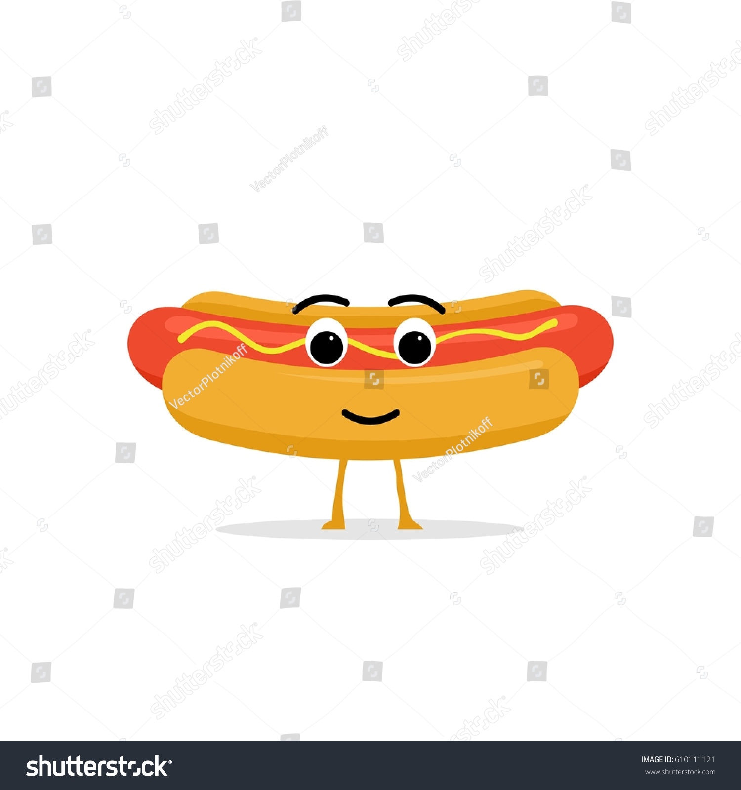 Funny Cute Hotdog Character Isolated On Stock Vector (Royalty Free ...