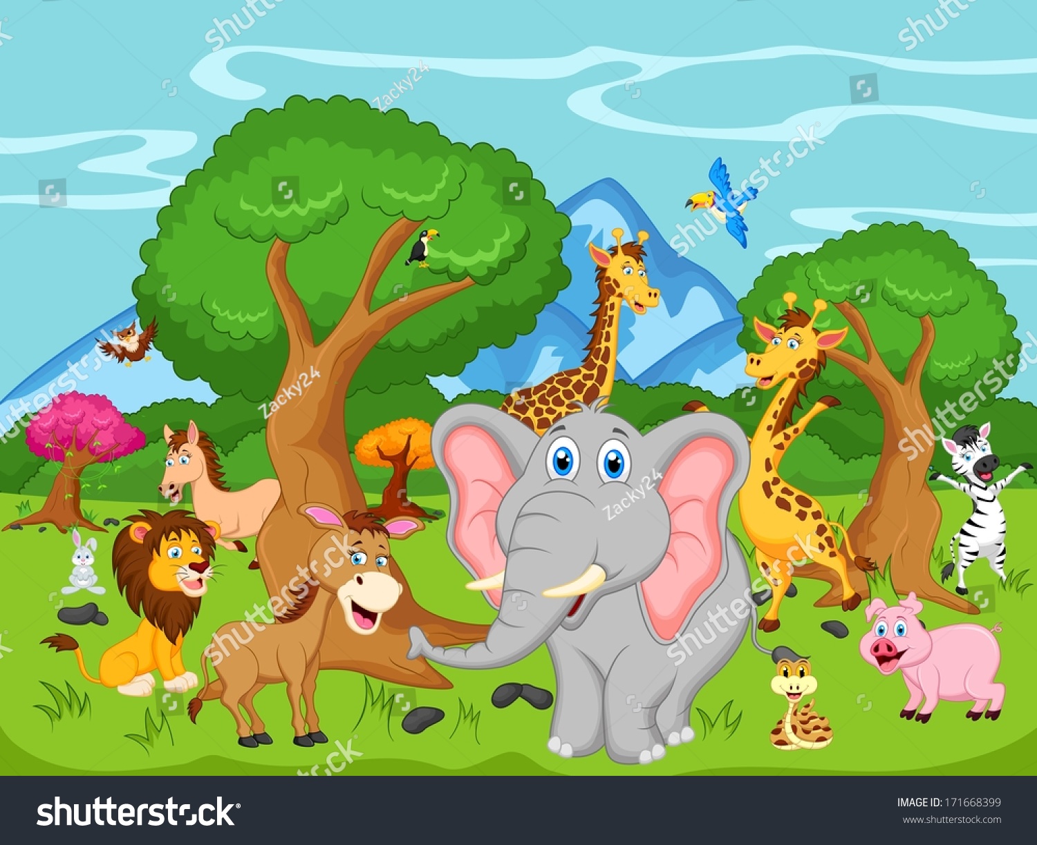 Funny Animal Cartoon Stock Vector Illustration 171668399 : Shutterstock