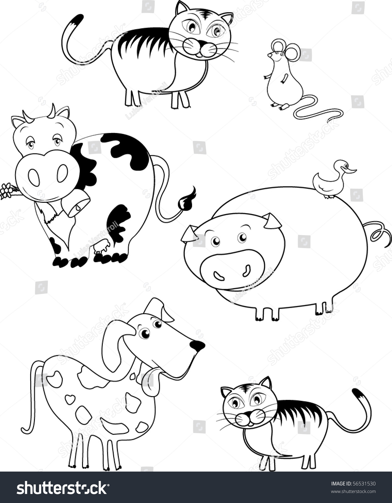 Funny Animals Black White Color Will Stock Vector 56531530 - Shutterstock