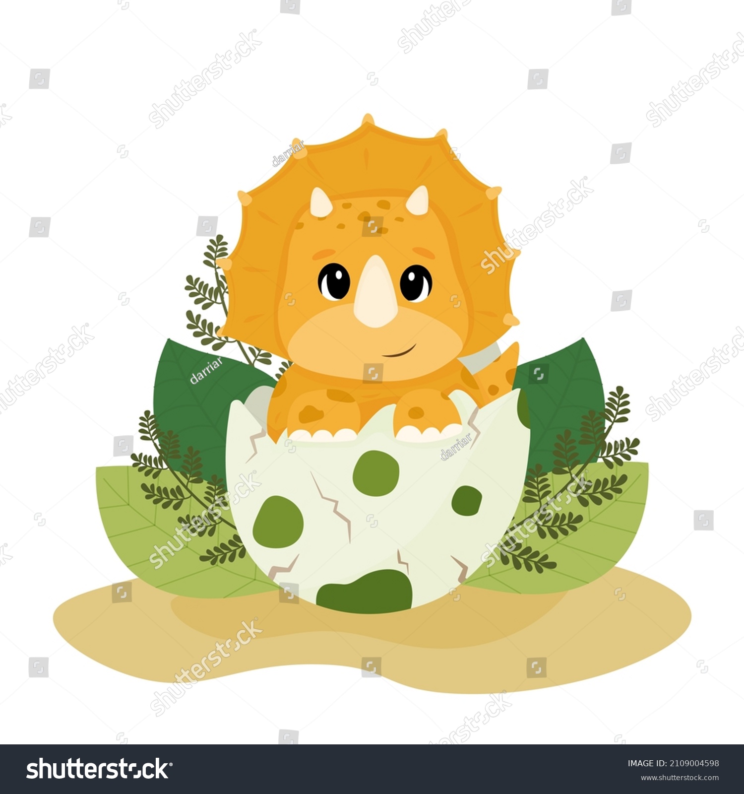 SVG of Funny baby dinosaur Triceratops in the egg shell. Dinosaur hatches from an egg svg