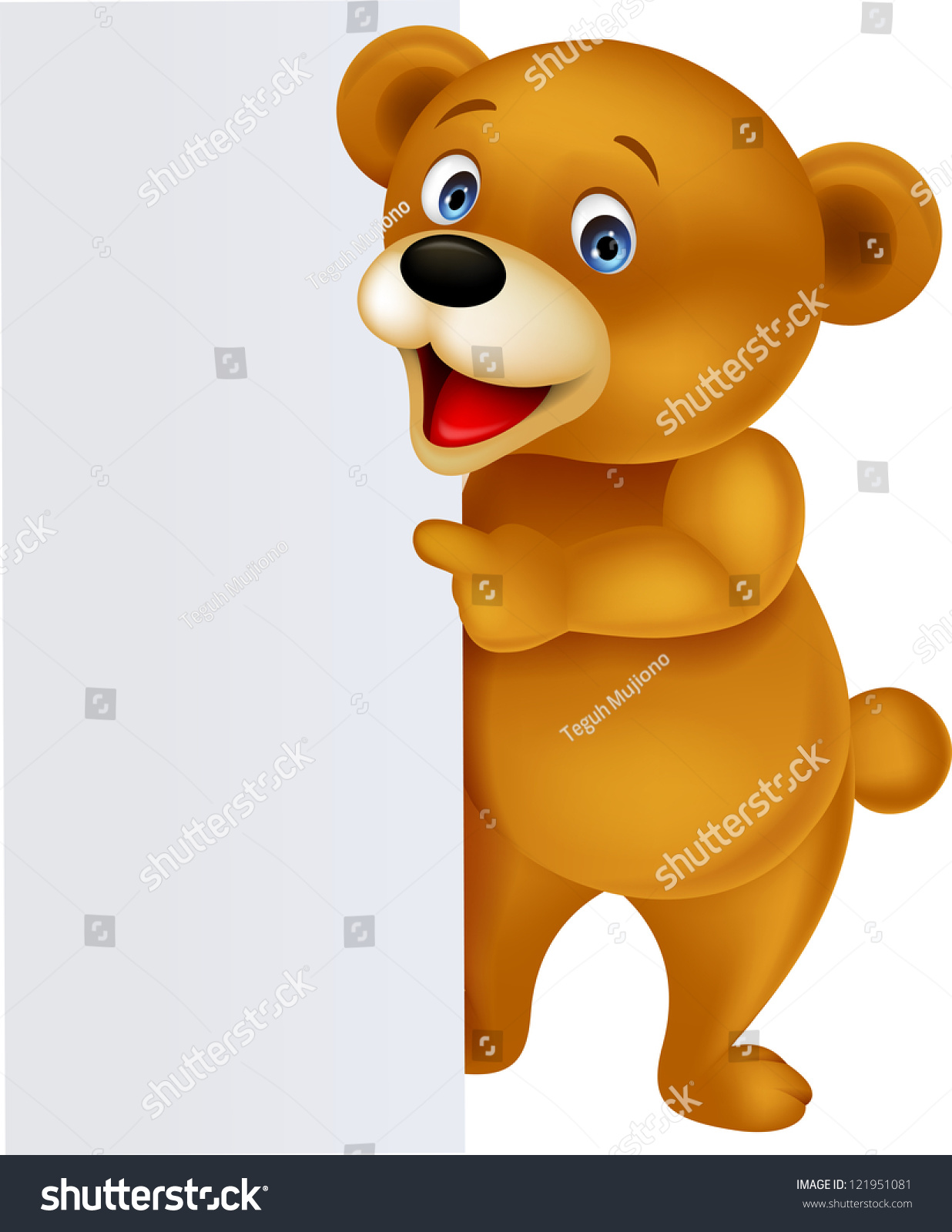 Funny Bear Cartoon With Blank Sign Stock Vector Illustration 121951081 ...