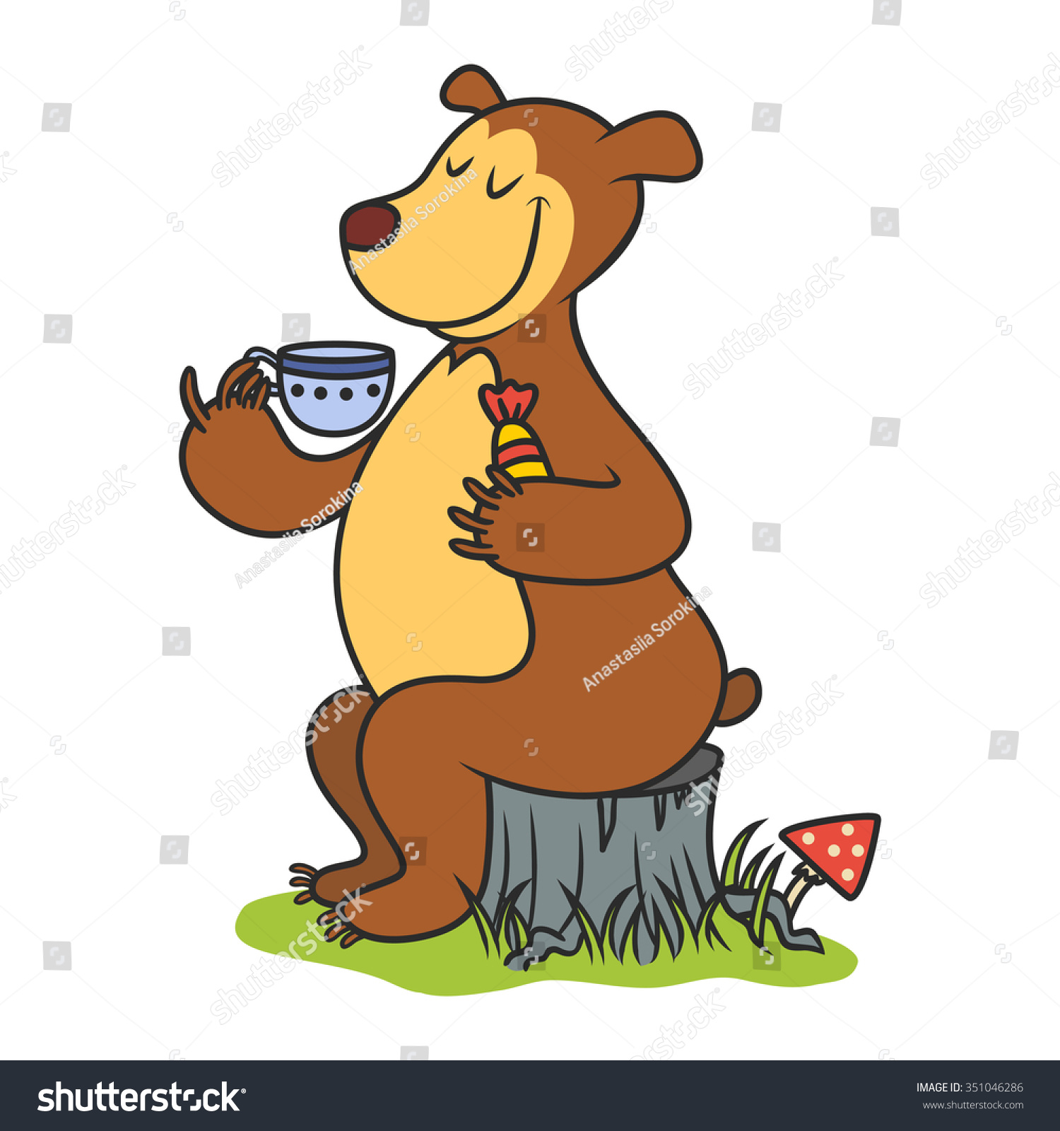 Funny Bear Drinking Coffee Doodle Illustration 351046286 Shutterstock