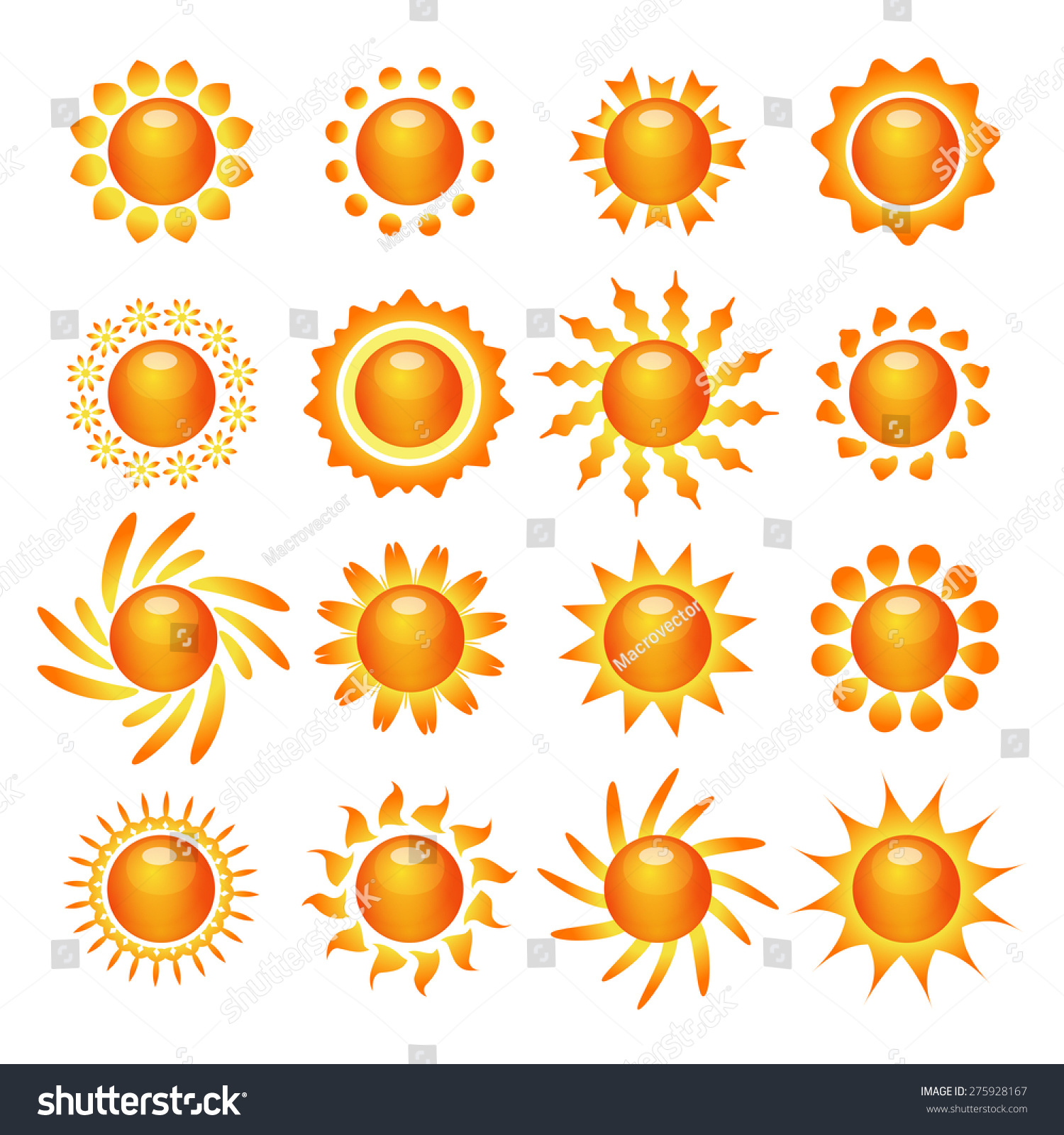 Funny Bright Sun Symbol Pictograms Collection Stock Vector 275928167 ...