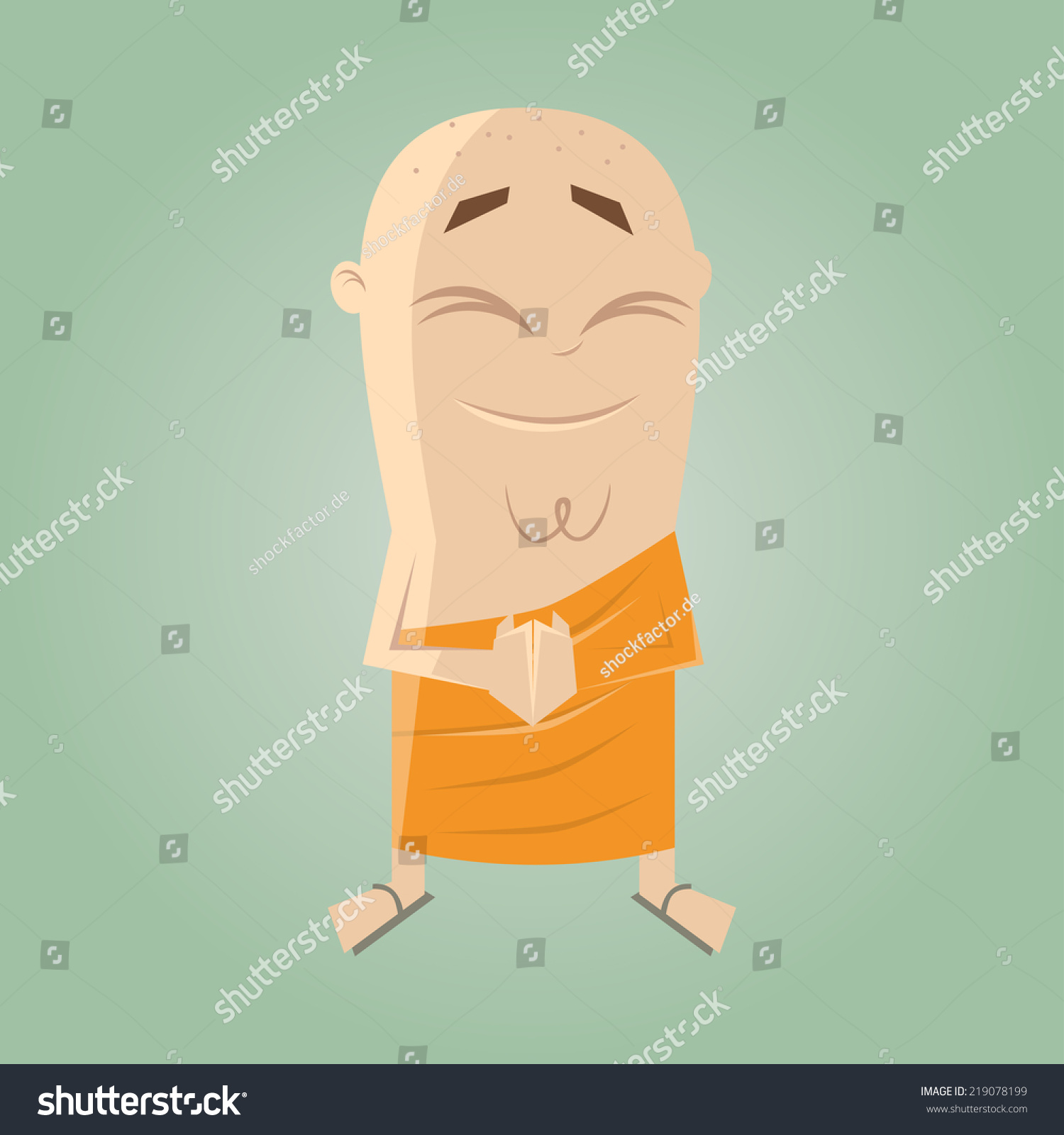 cartoon monk orange robe smiling clip art preview