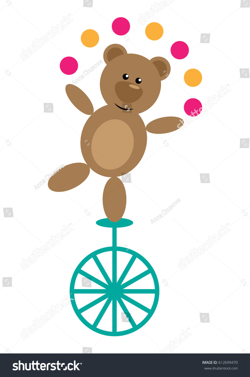 Funny Cartoon Bear On Unicycle That Stock Vector 612699470 - Shutterstock