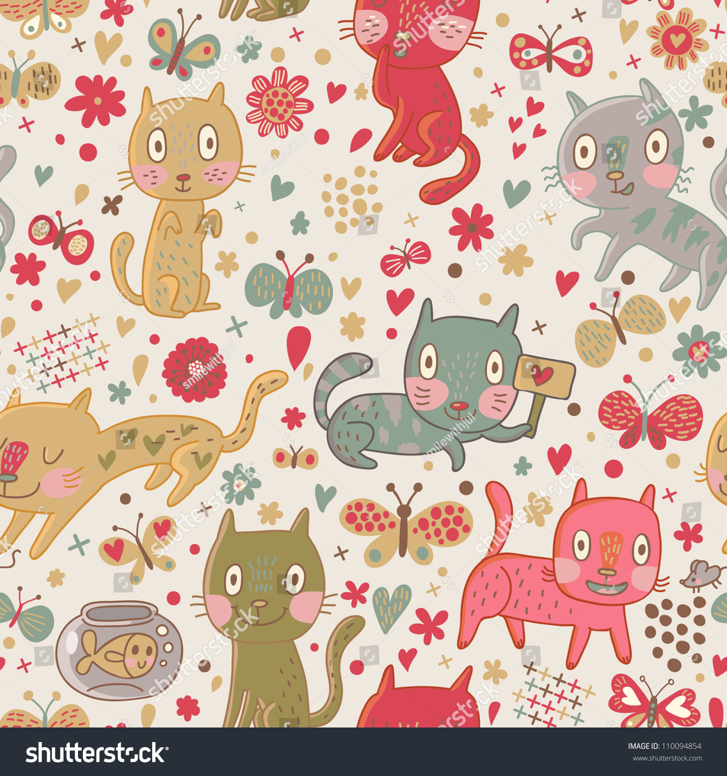 Funny Cartoon Cats. Cute Seamless Pattern For Children Background Stock ...
