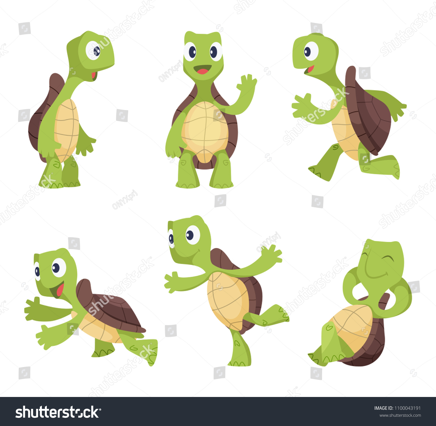 Funny Cartoon Characters Turtles Various Poses Stock Vector (Royalty ...