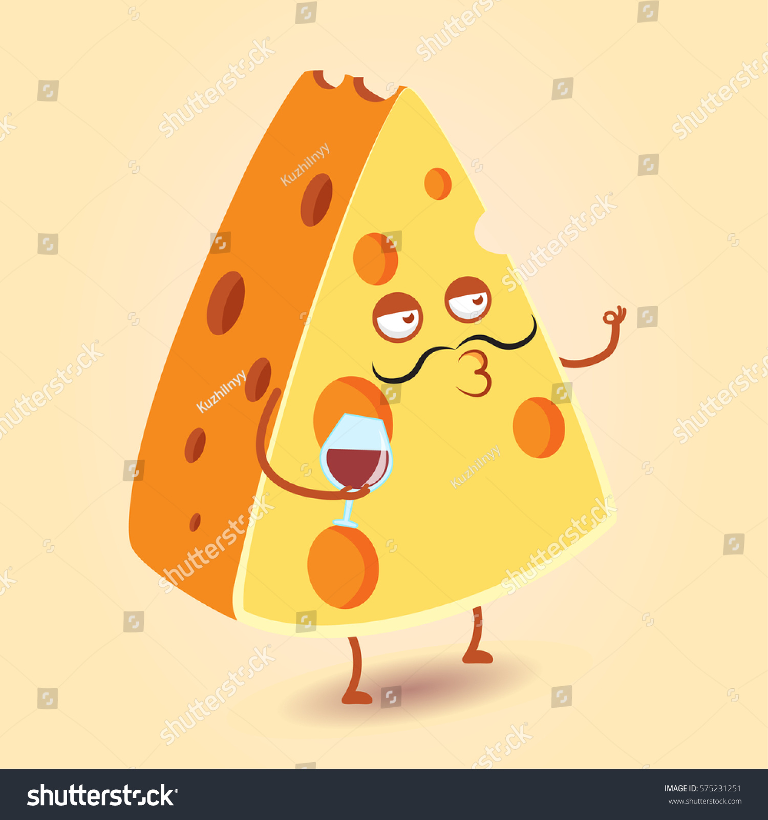 SVG of Funny cartoon cheese with mustache and wine. Vector illustration svg