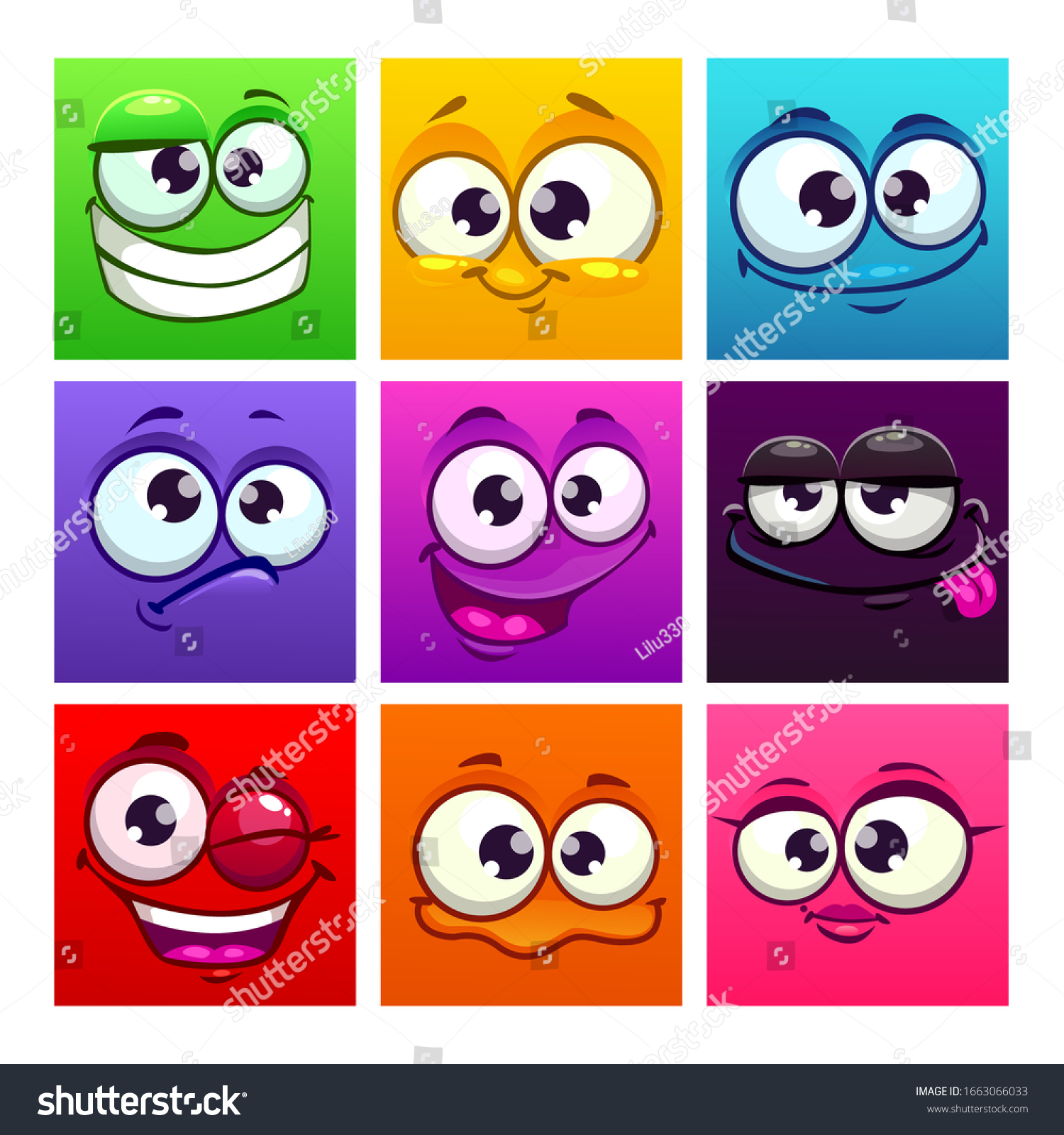 Funny Cartoon Colorful Square Emoji Faces Stock Vector (Royalty Free ...