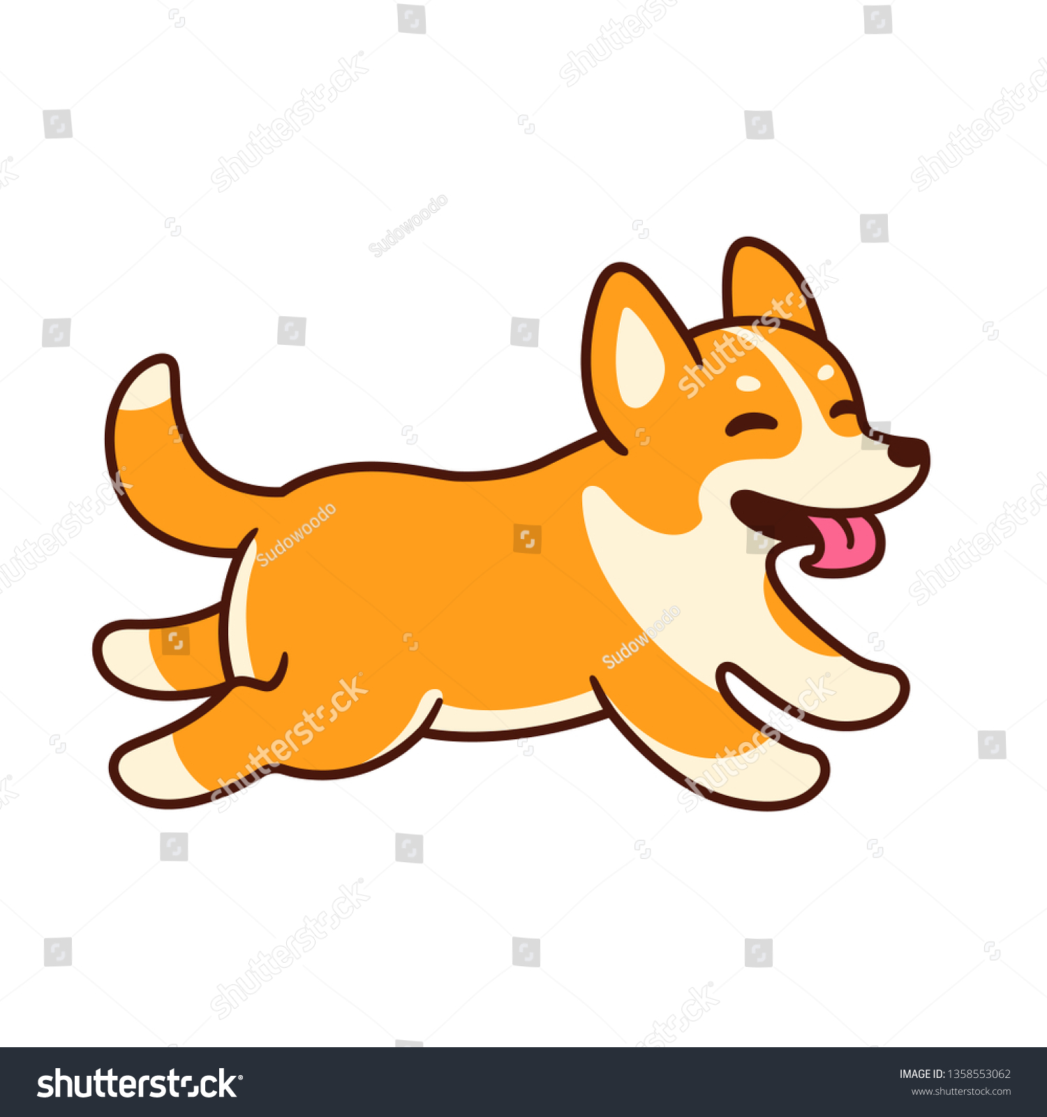 舌を出して走るおかしな漫画のコルギ かわいい幸せな犬のベクターイラスト のベクター画像素材 ロイヤリティフリー