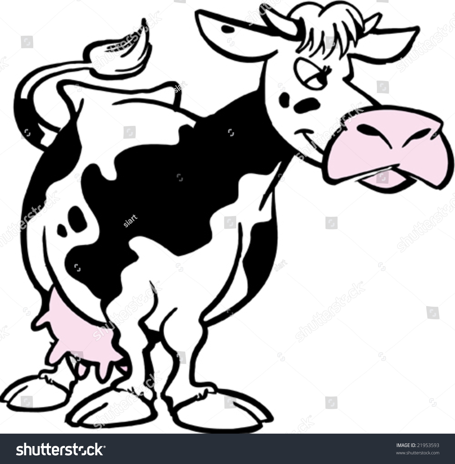 Funny Cartoon Cow Standing And Chewing Stock Vector Illustration ...