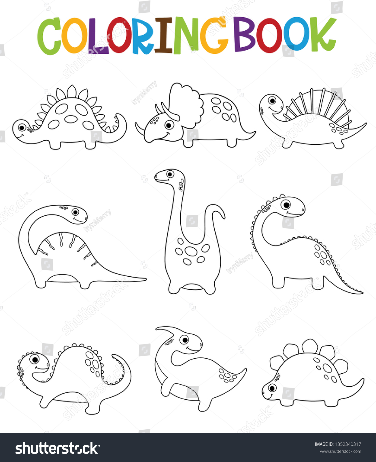 Funny Cartoon Dinosaurs Collection Coloring Book Stock Vector (Royalty ...