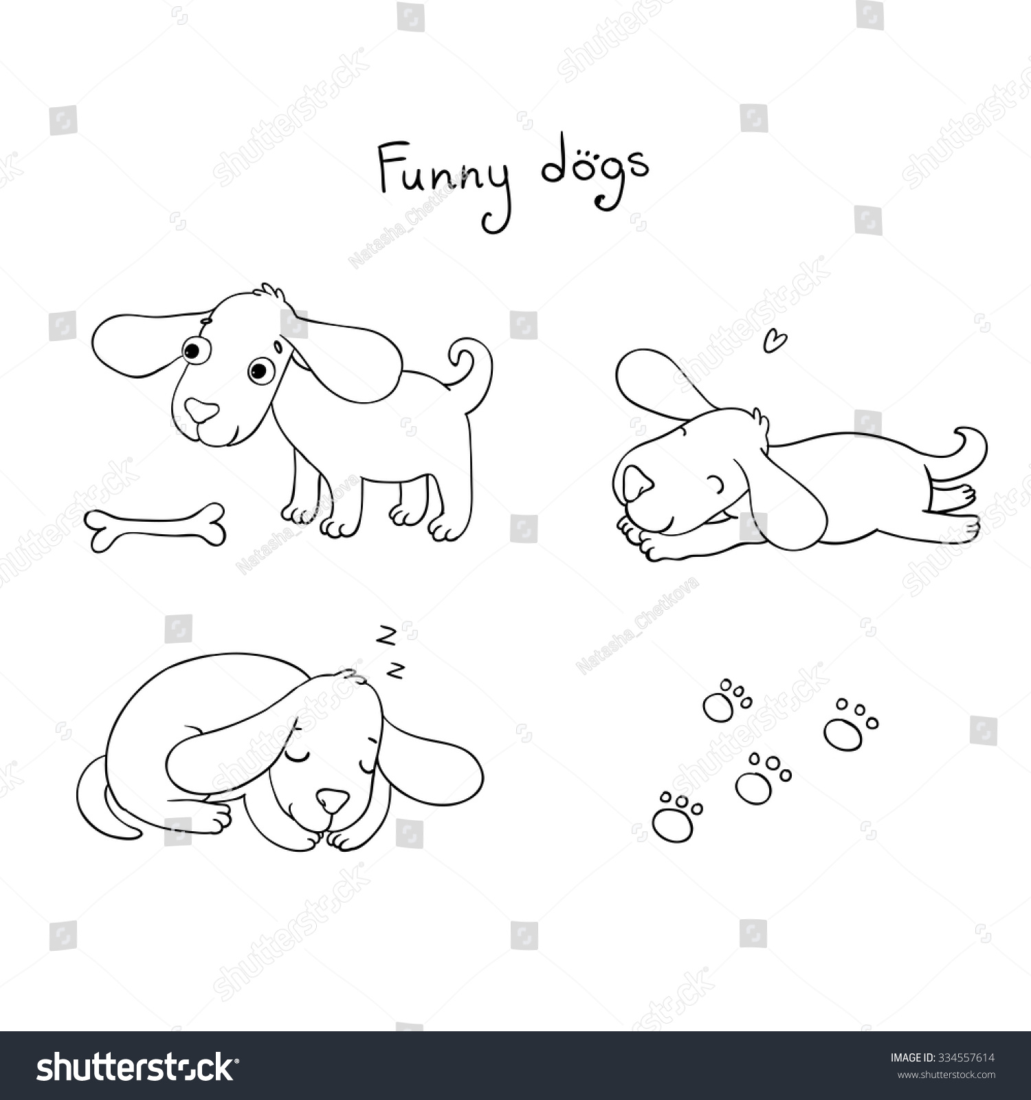 Funny Cartoon Dogs Bone White Stock Vector 334557614 Shutterstock Background