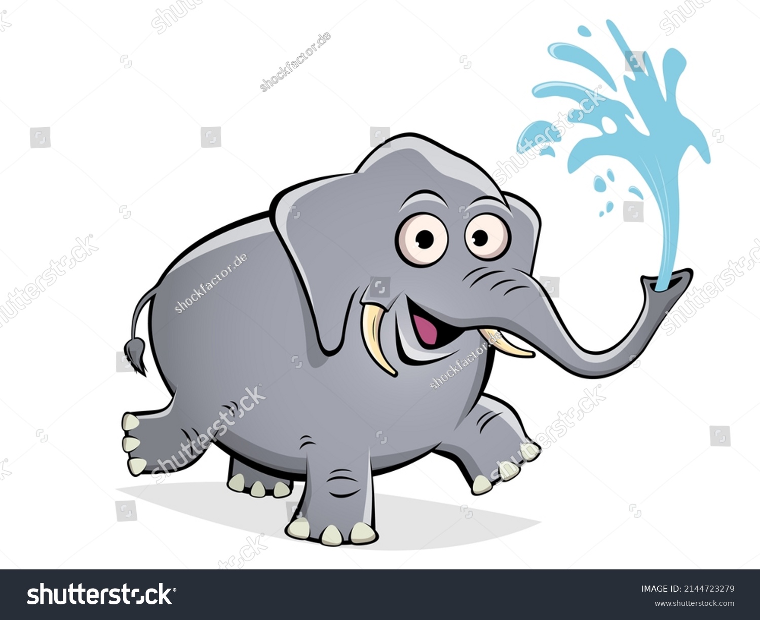 Funny Cartoon Elephant Splashing Water Stock Vector (Royalty Free ...