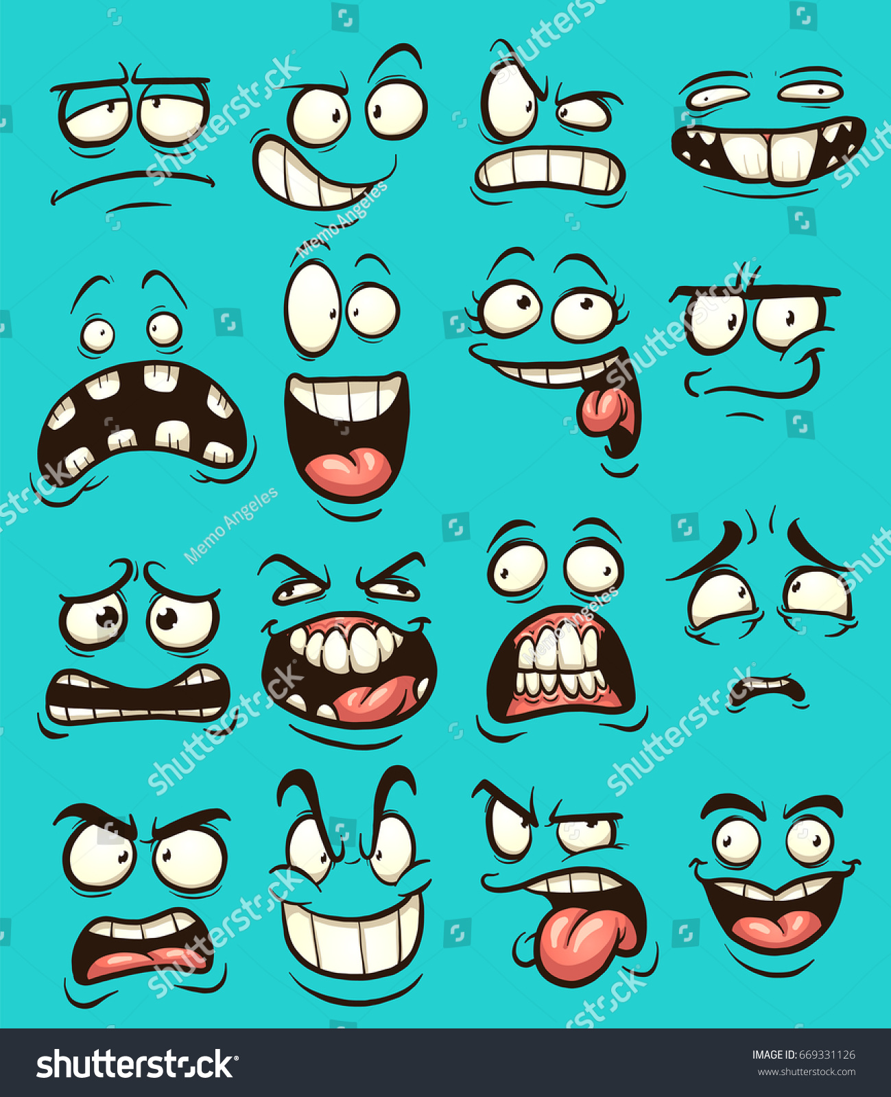 Funny Cartoon Faces Different Expressions Vector Imagem Vetorial De ...