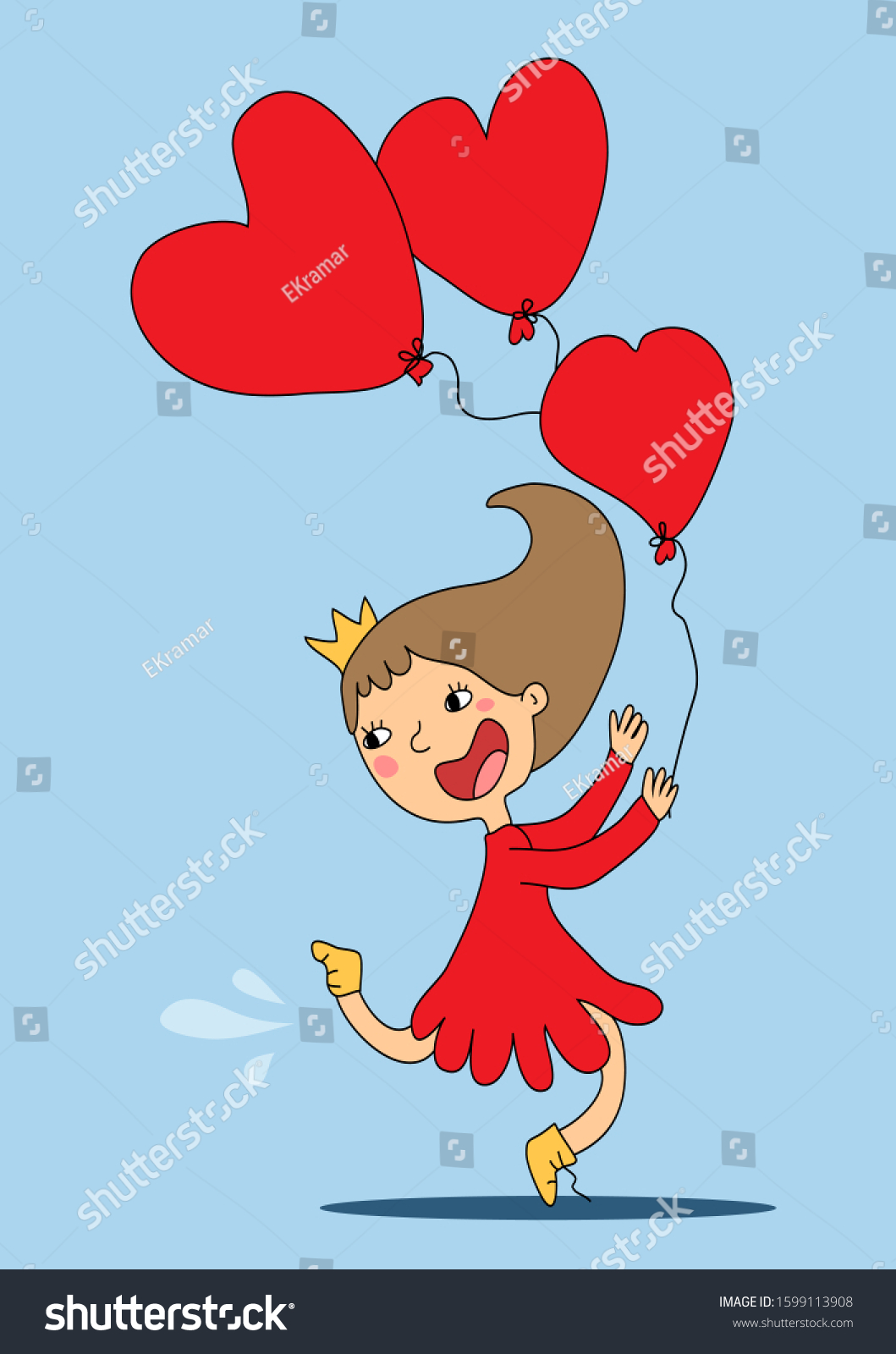 Funny Cartoon Girl Crown On Her Stock Vector Royalty Free 1599113908 Shutterstock 1125